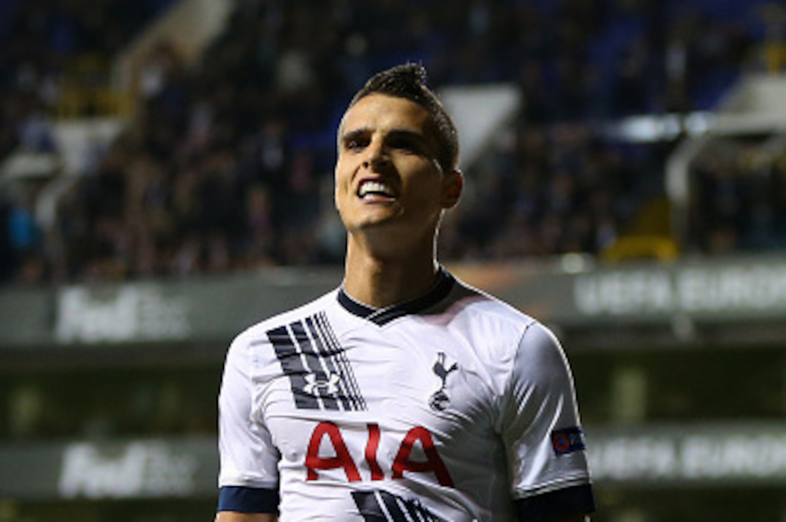 LONDON, ENGLAND - SEPTEMBER 17:  Erik Lamela of Tottenham Hotspur celebrates after scoring to make it 3-1 during the UEFA Europa League match between Tottenham Hotspur and Qarabag at White Hart Lane on September 17, 2015 in London, United Kingdom.  (Photo