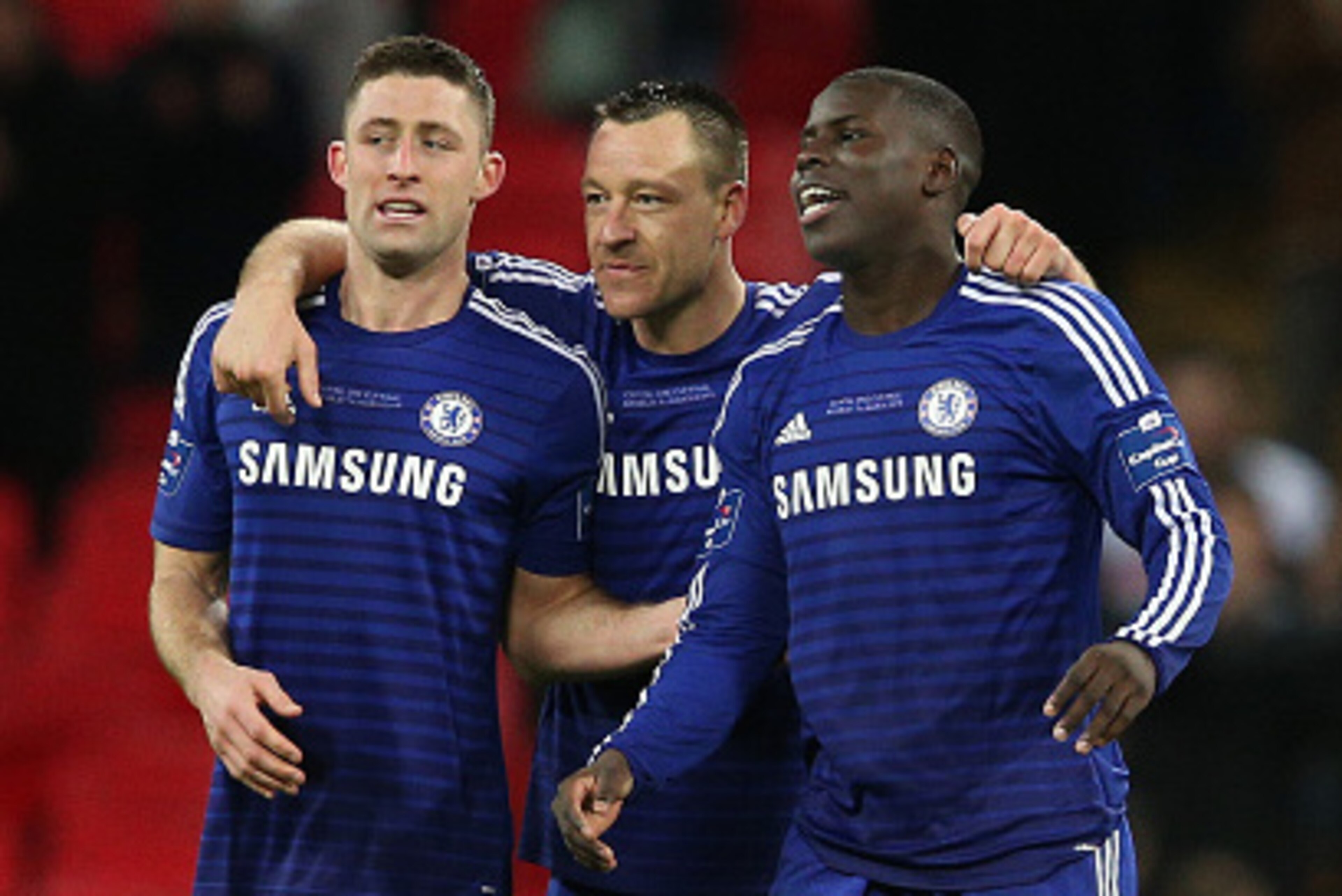LONDON, ENGLAND - MARCH 01: (L-R) Gary Cahill, John Terry and Kurt Zouma of Chelsea celebrate after victory in the Capital One Cup Final match between Chelsea and Tottenham Hotspur at Wembley Stadium on March 1, 2015 in London, England. (Photo by Clive LONDON, ENGLAND - MARCH 01: (L-R) Gary Cahill, John Terry and Kurt Zouma of Chelsea celebrate after victory in the Capital One Cup Final match between Chelsea and Tottenham Hotspur at Wembley Stadium on March 1, 2015 in London, England. (Photo by Clive