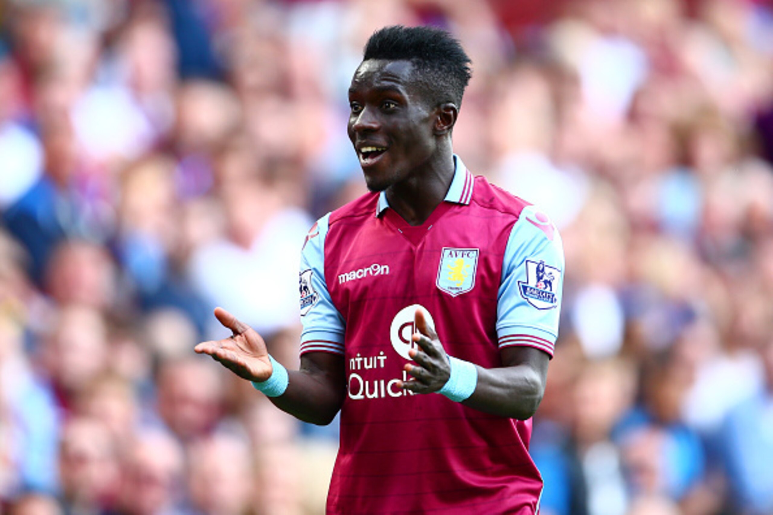 BIRMINGHAM, ENGLAND - AUGUST 29: Idrissa Gueye of Aston Villa reacts during the Barclays Premier League match between Aston Villa and Sunderland at Villa Park on August 29, 2015 in Birmingham, England.  (Photo by Jordan Mansfield/Getty Images)