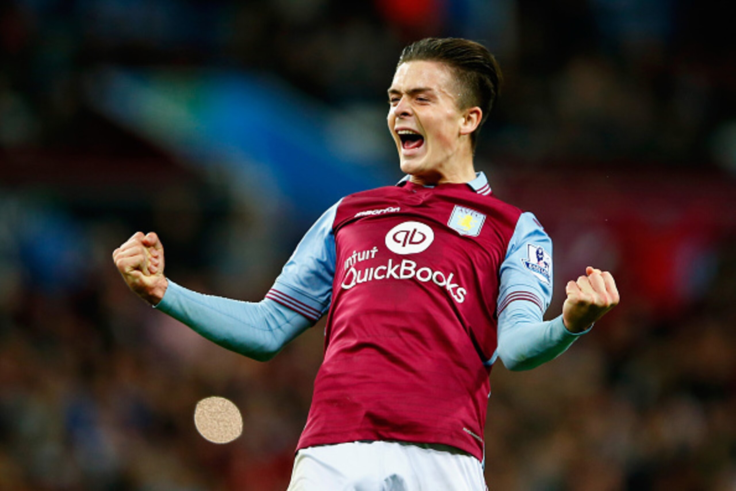 BIRMINGHAM, ENGLAND - SEPTEMBER 22:  Jack Grealish of Aston Villa celebrates victory during the Capital One Cup third round match between Aston Villa and Birmingham City at Villa Park on September 22, 2015 in Birmingham, England.  (Photo by Shaun Botteril