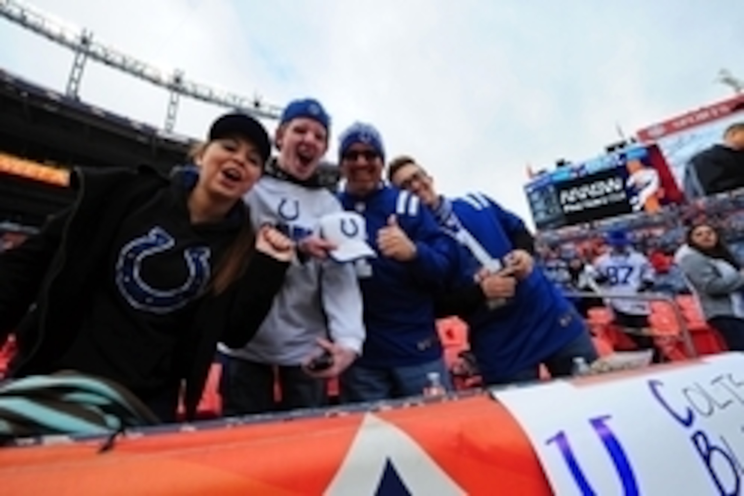 Jan 11, 2015; Denver, CO, USA; Indianapolis Colts fans before the game between the Denver Broncos and the Indianapolis Colts in the 2014 AFC Divisional playoff football game at Sports Authority Field at Mile High. Mandatory Credit: Ron Chenoy-USA TODAY Sp