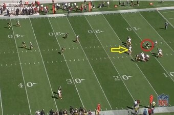 Devey is beaten, and Kaepernick will eventually go down for a Steelers sack.