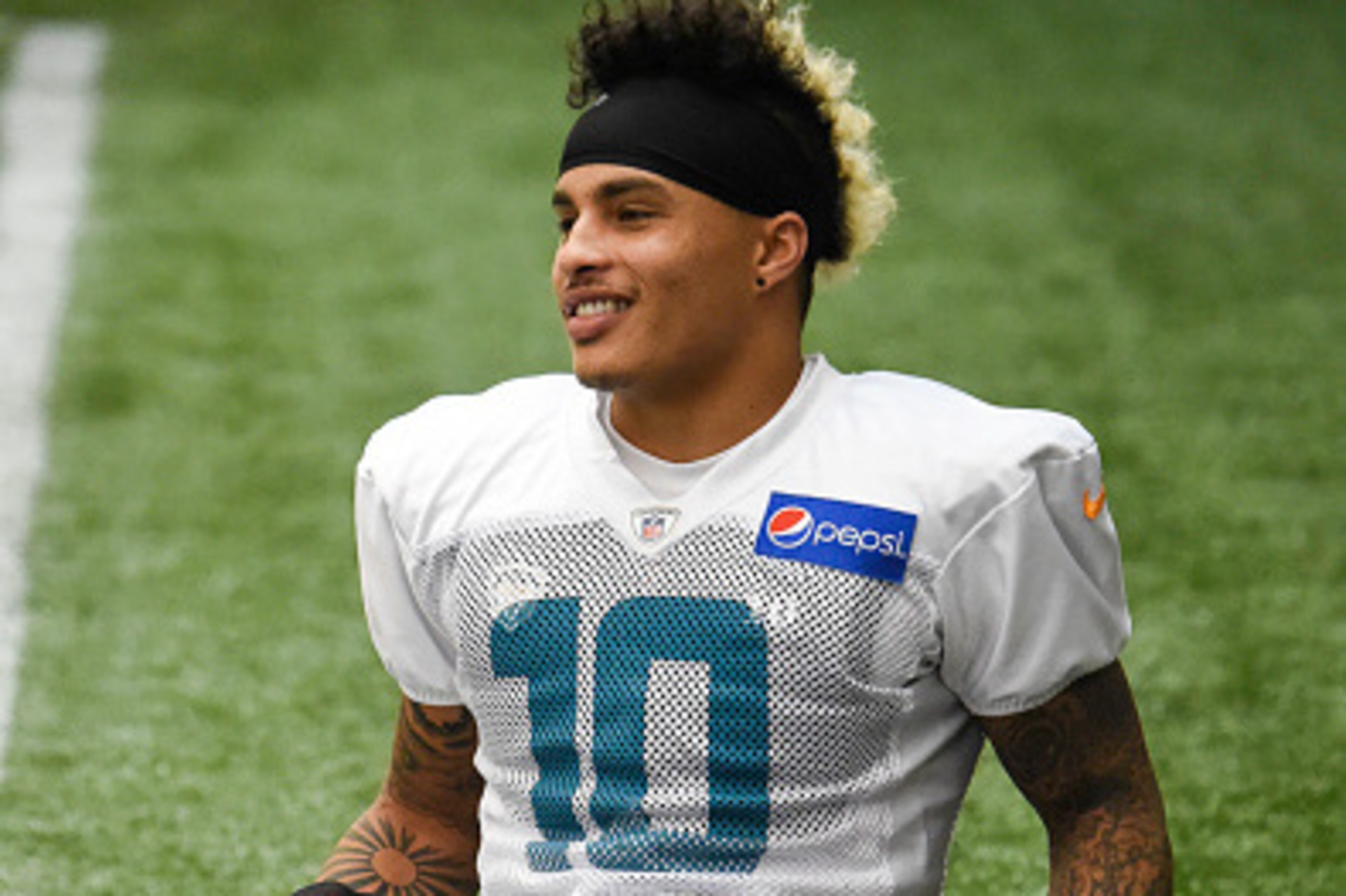 DAVIE, FL - AUGUST 02:  Kenny Stills #10 of the Miami Dolphins looks on during practice at Nova Southeastern University on August 2, 2015 in Davie, Florida.  (Photo by Ron Elkman/Sports Imagery/Getty Images)