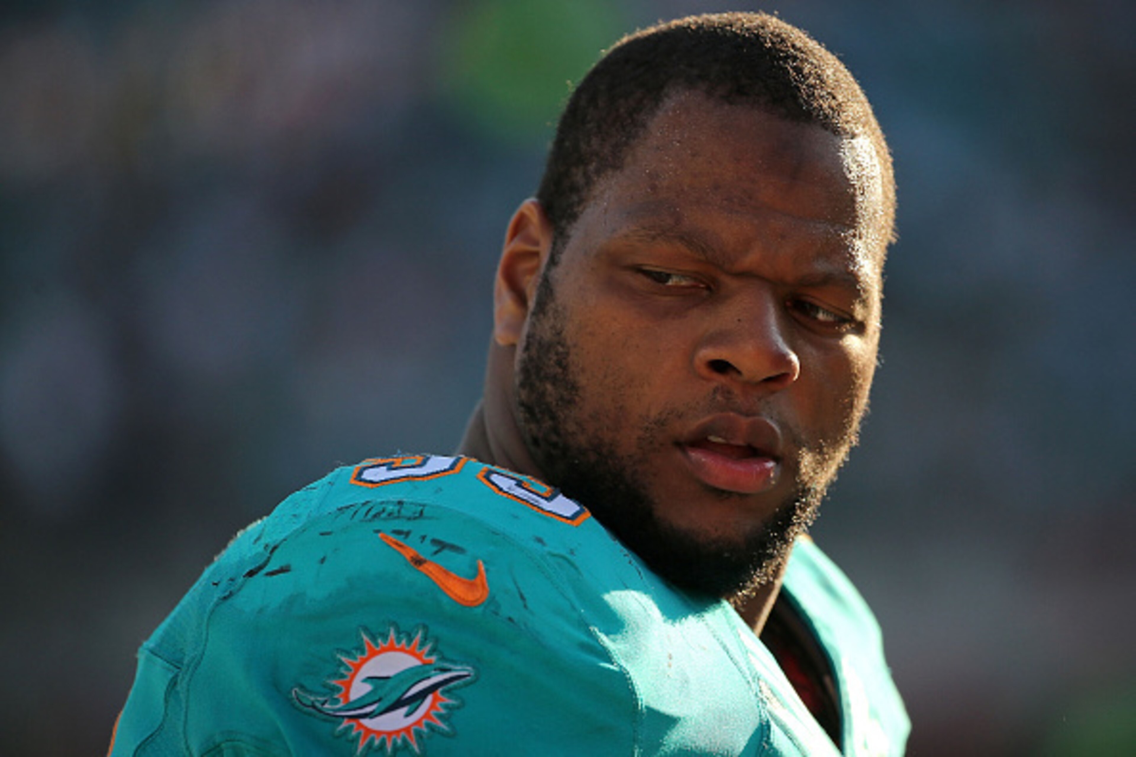 JACKSONVILLE, FL - SEPTEMBER 20:  Ndamukong Suh #93 of the Miami Dolphins looks on during a game against the Jacksonville Jaguars at EverBank Field on September 20, 2015 in Jacksonville, Florida.  (Photo by Mike Ehrmann/Getty Images)
