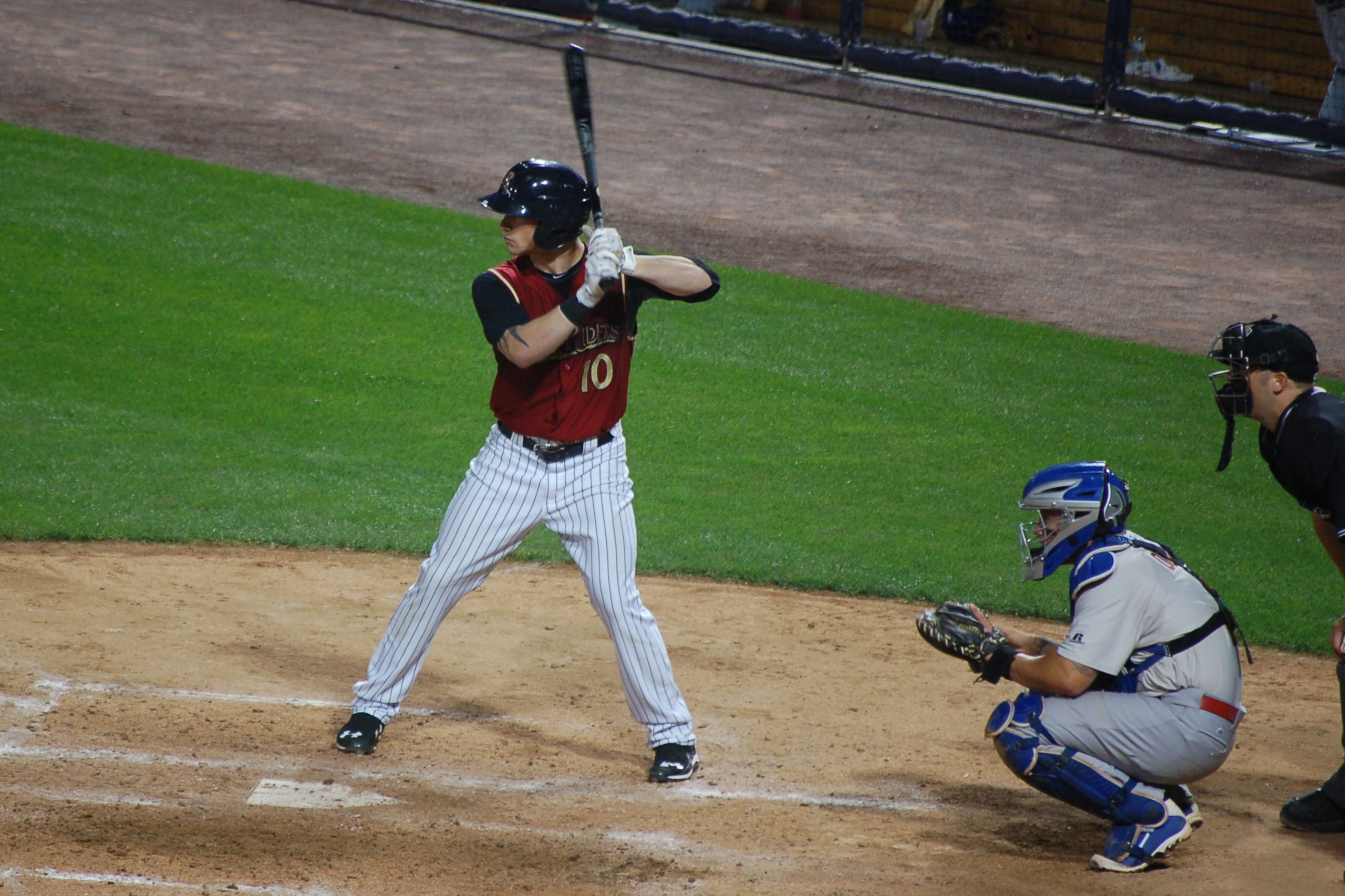 Slade Heathcott waits for a pitch during a RailRiders game this season.