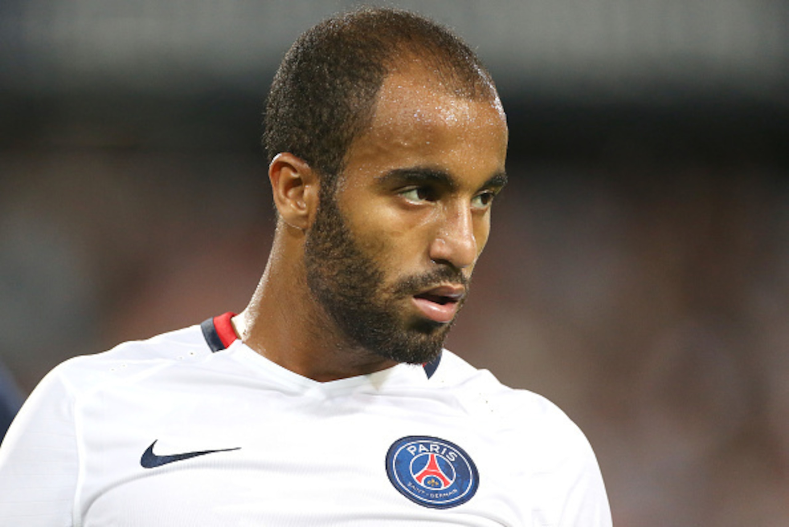 MONTPELLIER - AUGUST 21: Lucas Moura of PSG looks on during the French Ligue 1 match between Montpellier Herault SC (MHSC) v Paris Saint-Germain (PSG) at Stade de la Mosson on August 21, 2015 in Montpellier, France. (Photo by Jean Catuffe/Getty Images)