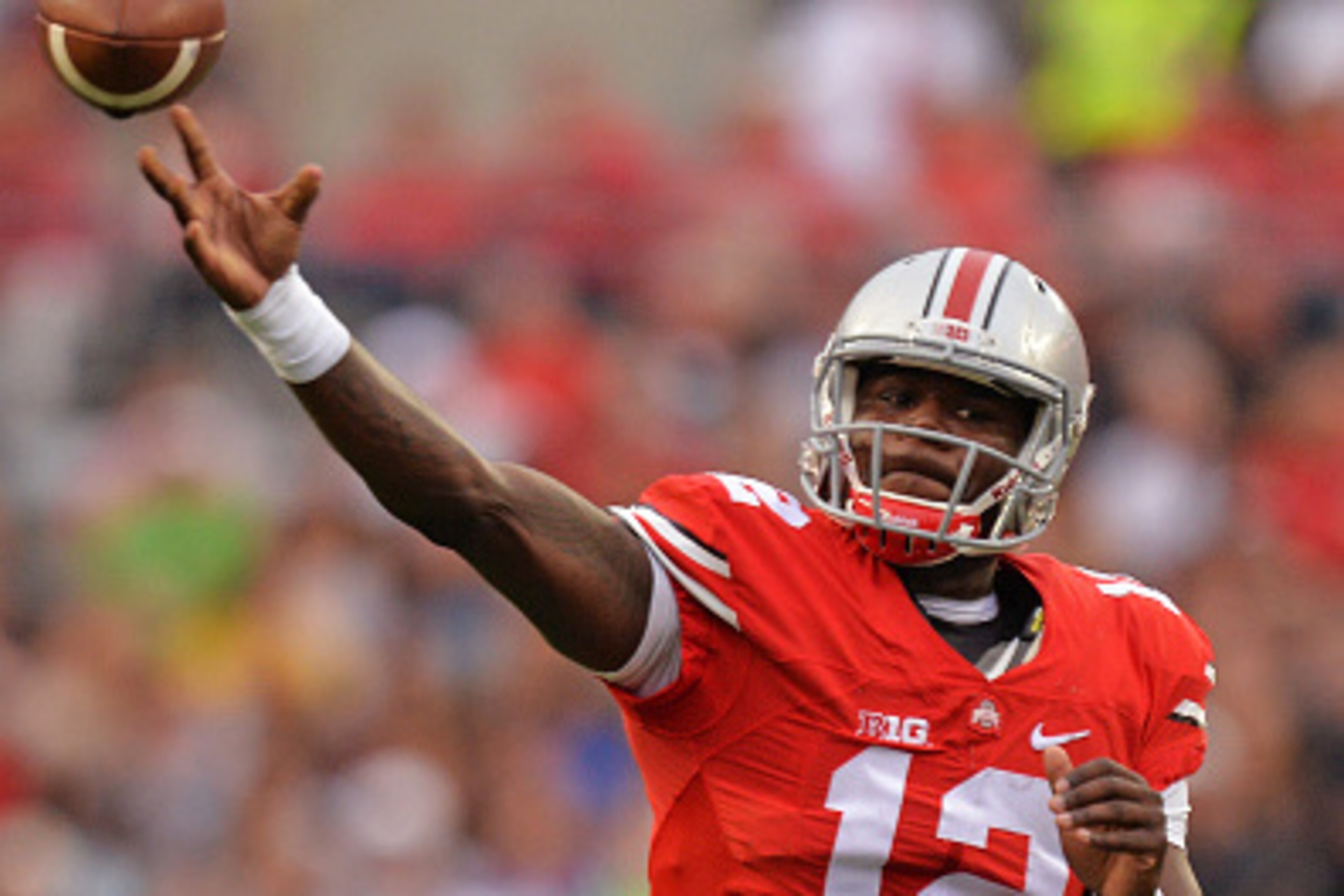 COLUMBUS, OH - SEPTEMBER 26:  Quarterback Cardale Jones #12 of the Ohio State Buckeyes passes in the third quarter against the Western Michigan Broncos at Ohio Stadium on September 26, 2015 in Columbus, Ohio. Ohio State defeated Western Michigan 38-12.   