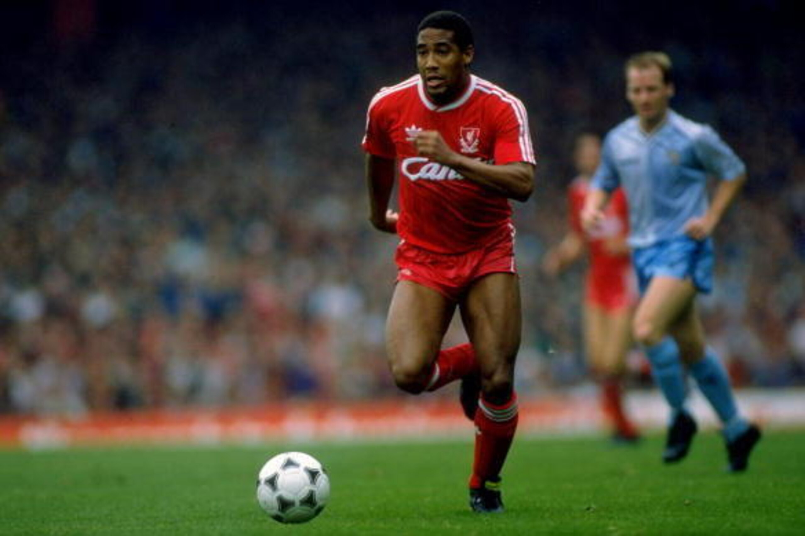 1989: John Barnes of Liverpool in action during the Canon League Division One match against Coventry City played at Anfield in Liverpool, England. The match ended in a 0-0 draw. \ Mandatory Credit: Simon Bruty/Allsport 1989: John Barnes of Liverpool in action during the Canon League Division One match against Coventry City played at Anfield in Liverpool, England. The match ended in a 0-0 draw. \ Mandatory Credit: Simon Bruty/Allsport