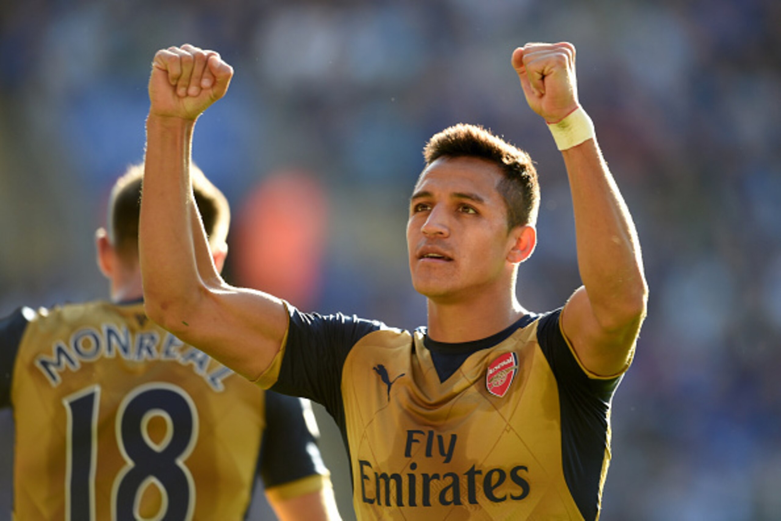LEICESTER, ENGLAND - SEPTEMBER 26: Alexis Sanchez of Afsenal celebrates after scoring his third goal during the Barclays Premier League match between Leicester City and Arsenal at the King Power Stadium on September 26, 2015 in Leicester, United Kingdom. LEICESTER, ENGLAND - SEPTEMBER 26: Alexis Sanchez of Afsenal celebrates after scoring his third goal during the Barclays Premier League match between Leicester City and Arsenal at the King Power Stadium on September 26, 2015 in Leicester, United Kingdom.