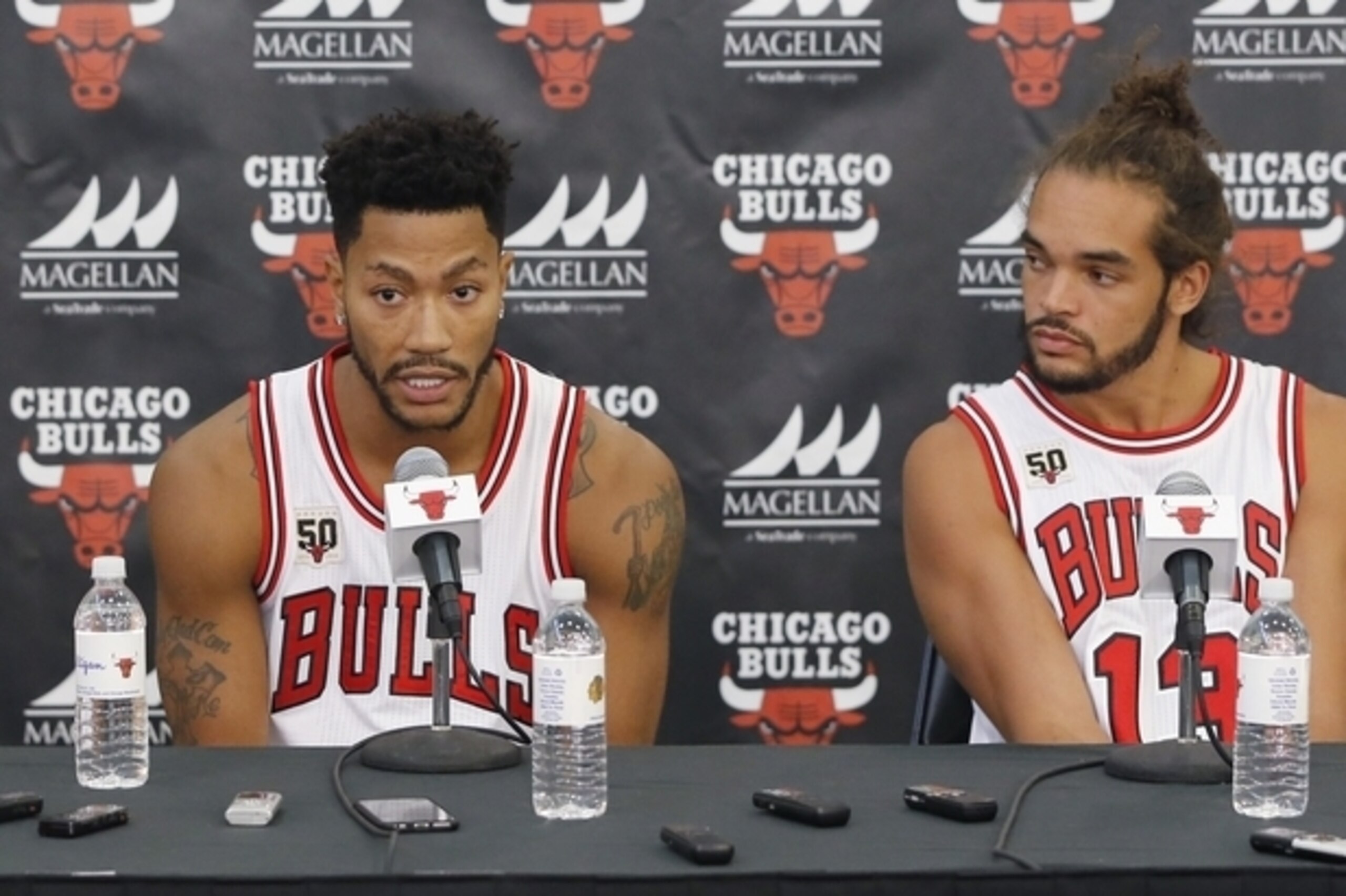 Derrick Rose and Joakim Noah took the podium together at media day on Monday.