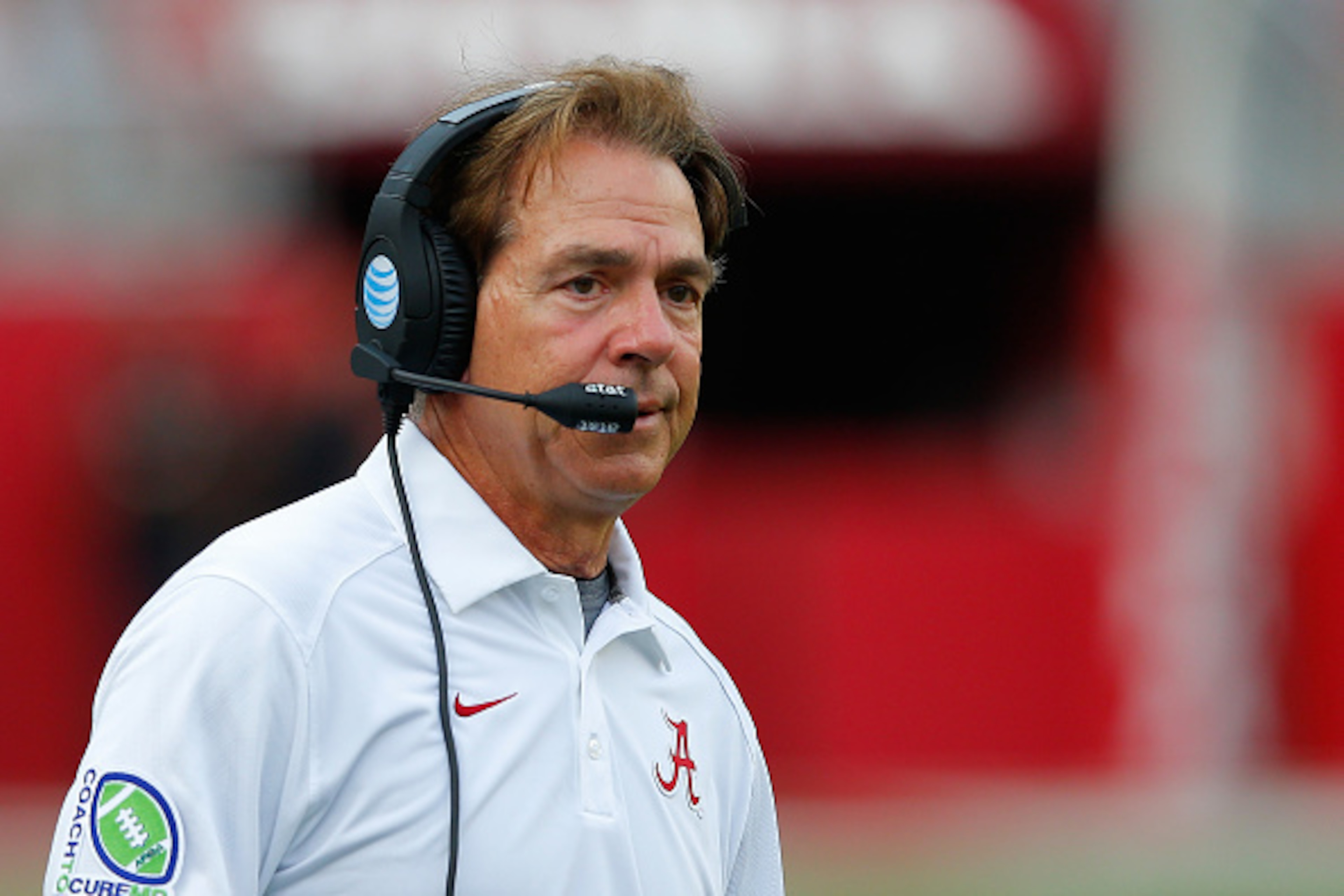 TUSCALOOSA, AL - SEPTEMBER 26:  Head coach Nick Saban of the Alabama Crimson Tide look on against the Louisiana Monroe Warhawks at Bryant-Denny Stadium on September 26, 2015 in Tuscaloosa, Alabama.  (Photo by Kevin C. Cox/Getty Images)