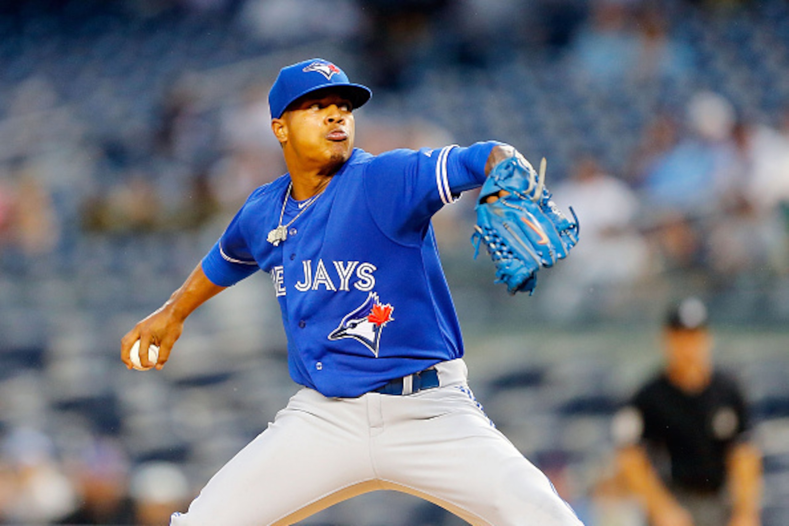 NEW YORK, NY - SEPTEMBER 12: Marcus Stroman #6 of the Toronto Blue Jays in action against the New York Yankees at Yankee Stadium on September 12, 2015 in the Bronx borough of New York City. The Jays defeated the Yankees 10-7. (Photo by Jim McIsaac/Getty NEW YORK, NY - SEPTEMBER 12: Marcus Stroman #6 of the Toronto Blue Jays in action against the New York Yankees at Yankee Stadium on September 12, 2015 in the Bronx borough of New York City. The Jays defeated the Yankees 10-7. (Photo by Jim McIsaac/Getty