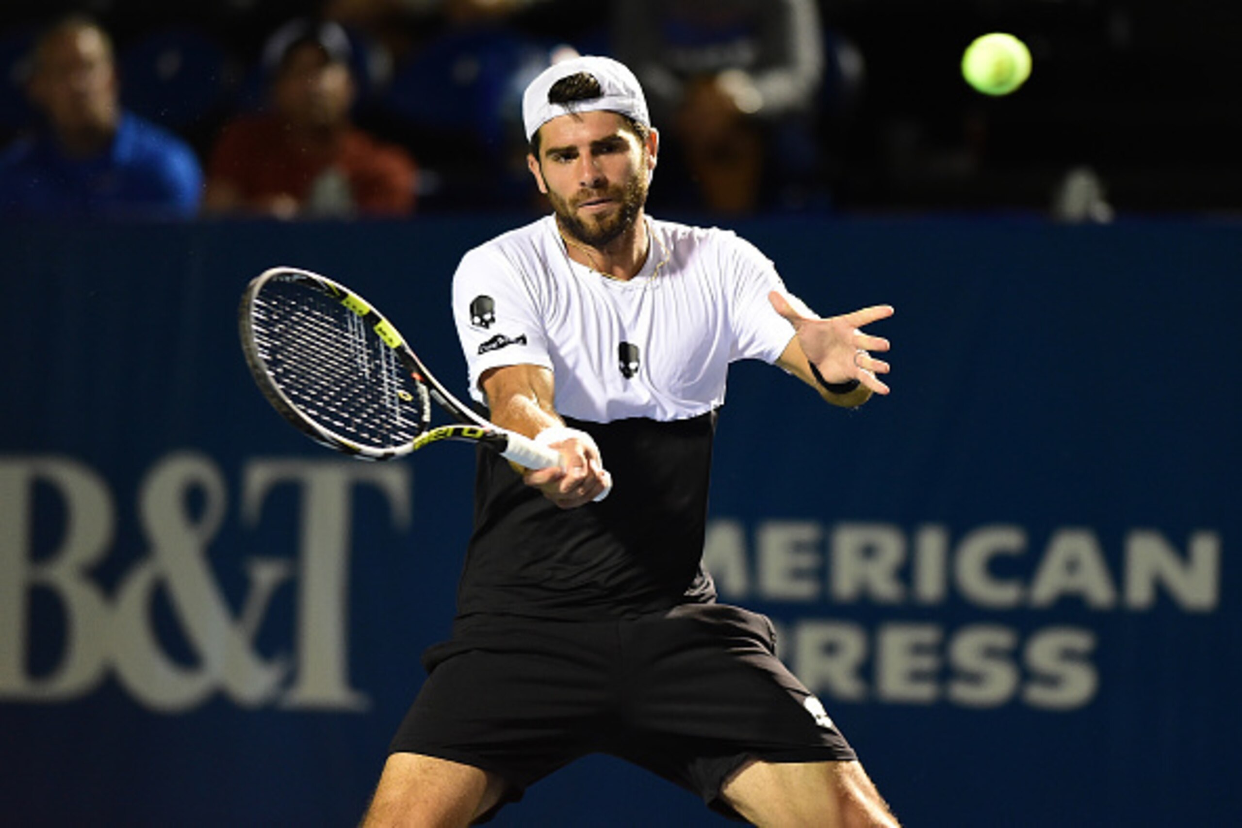 WINSTON-SALEM, NC - AUGUST 25:  Simone Bolelli of Italy returns a shot from Sam Querrey during the second day of the Winston-Salem Open at Wake Forest University on August 25, 2015 in Winston-Salem, North Carolina.  (Photo by Jared C. Tilton/Getty Images)