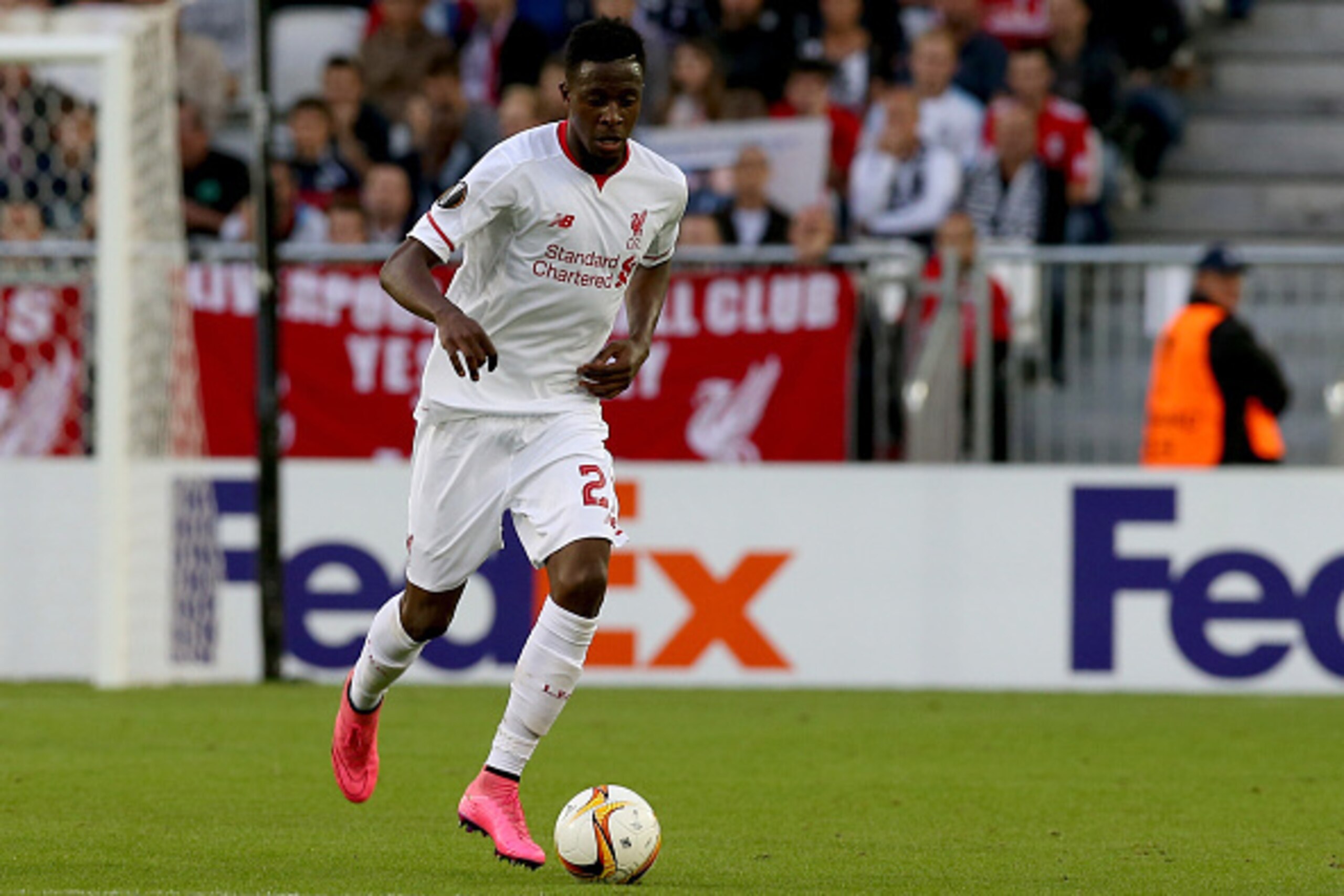 BORDEAUX, FRANCE - SEPTEMBER 17: Divock Origi for Liverpool FC in action during the Europa League game between FC Girondins de Bordeaux and Liverpool FC at Matmut Atlantique Stadium on September 17, 2015 in Bordeaux, France.  (Photo by Romain Perrocheau/G