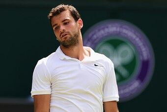 LONDON, ENGLAND - JULY 03:  Grigor Dimitrov of Bulgaria reacts in his Gentlemen's Singles Third Round match against Richard Gasquet of France during day five of the Wimbledon Lawn Tennis Championships at the All England Lawn Tennis and Croquet Club on Jul