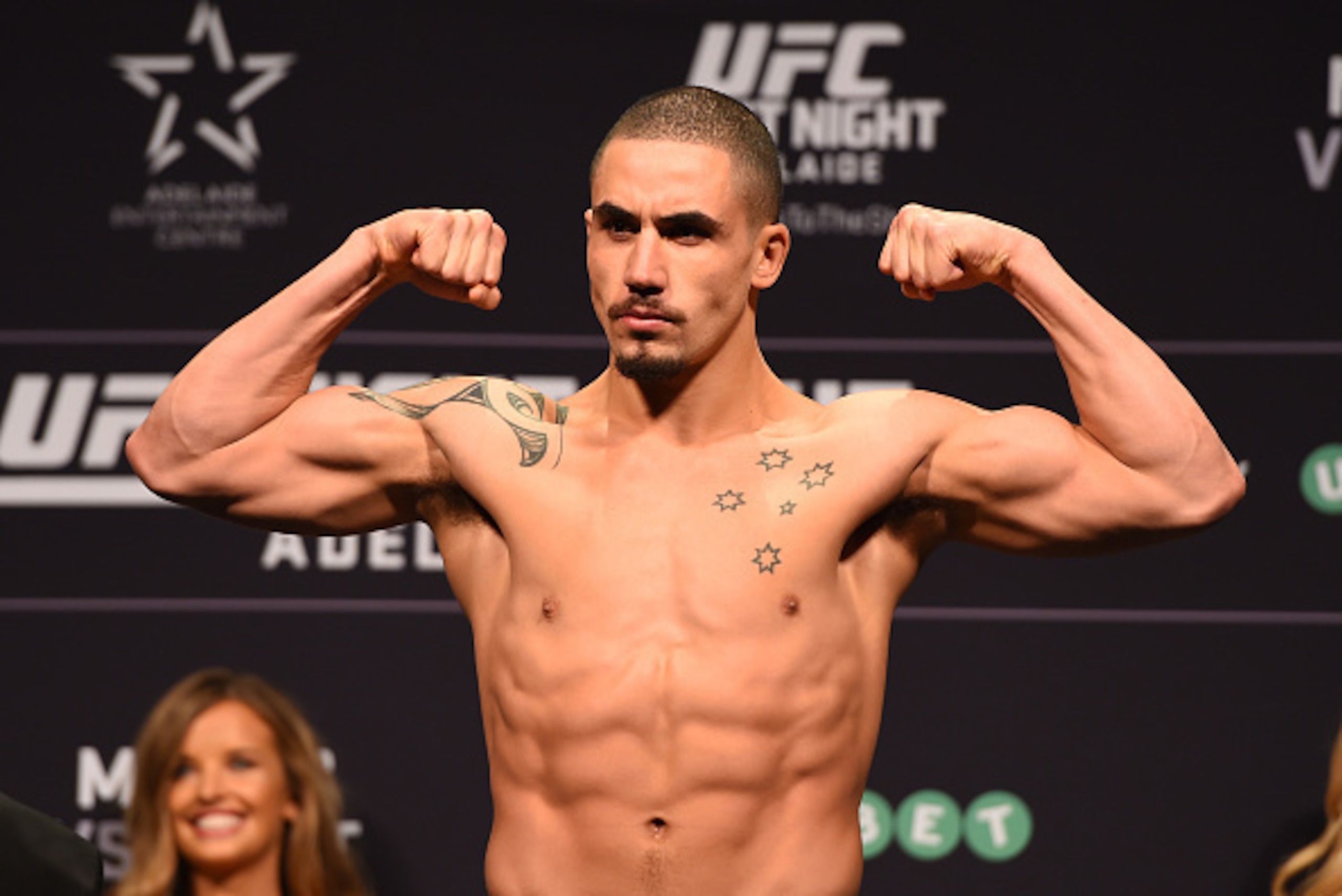 ADELAIDE, AUSTRALIA - MAY 09: Robert Whittaker of New Zealand weighs in during the UFC weigh-in event at the Adelaide Entertainment Centre on May 9, 2015 in Adelaide, Australia. (Photo by Josh Hedges/Zuffa LLC/Zuffa LLC via Getty Images) ADELAIDE, AUSTRALIA - MAY 09: Robert Whittaker of New Zealand weighs in during the UFC weigh-in event at the Adelaide Entertainment Centre on May 9, 2015 in Adelaide, Australia. (Photo by Josh Hedges/Zuffa LLC/Zuffa LLC via Getty Images)