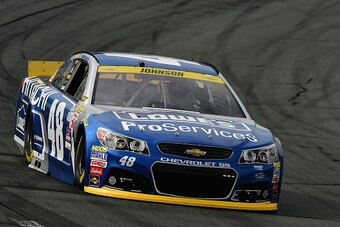 LOUDON, NH - SEPTEMBER 25:  Jimmie Johnson, driver of the #48 Lowe's Pro Services Chevrolet, practices for the NASCAR Sprint Cup Series Sylvania 300 at New Hampshire Motor Speedway on September 25, 2015 in Loudon, New Hampshire.  (Photo by Jared C. Tilton