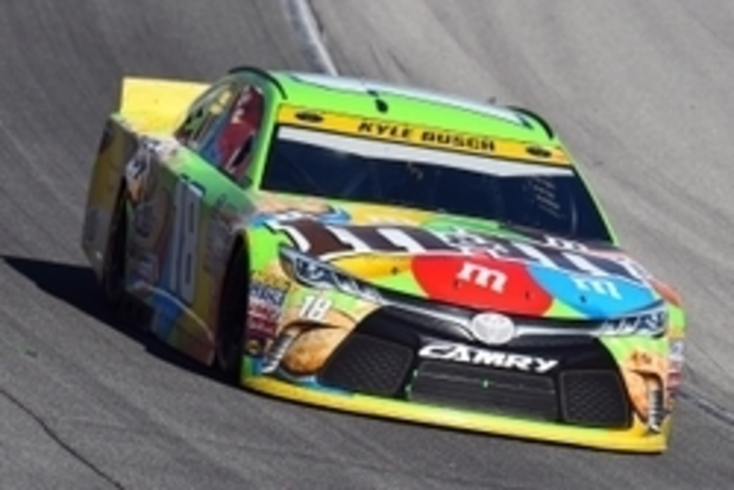 Sep 20, 2015; Joliet, IL, USA; NASCAR Sprint Cup Series driver Kyle Busch (18) during the MyAFibRisk.com at Chicagoland Speedway. Mandatory Credit: Mike DiNovo-USA TODAY Sports