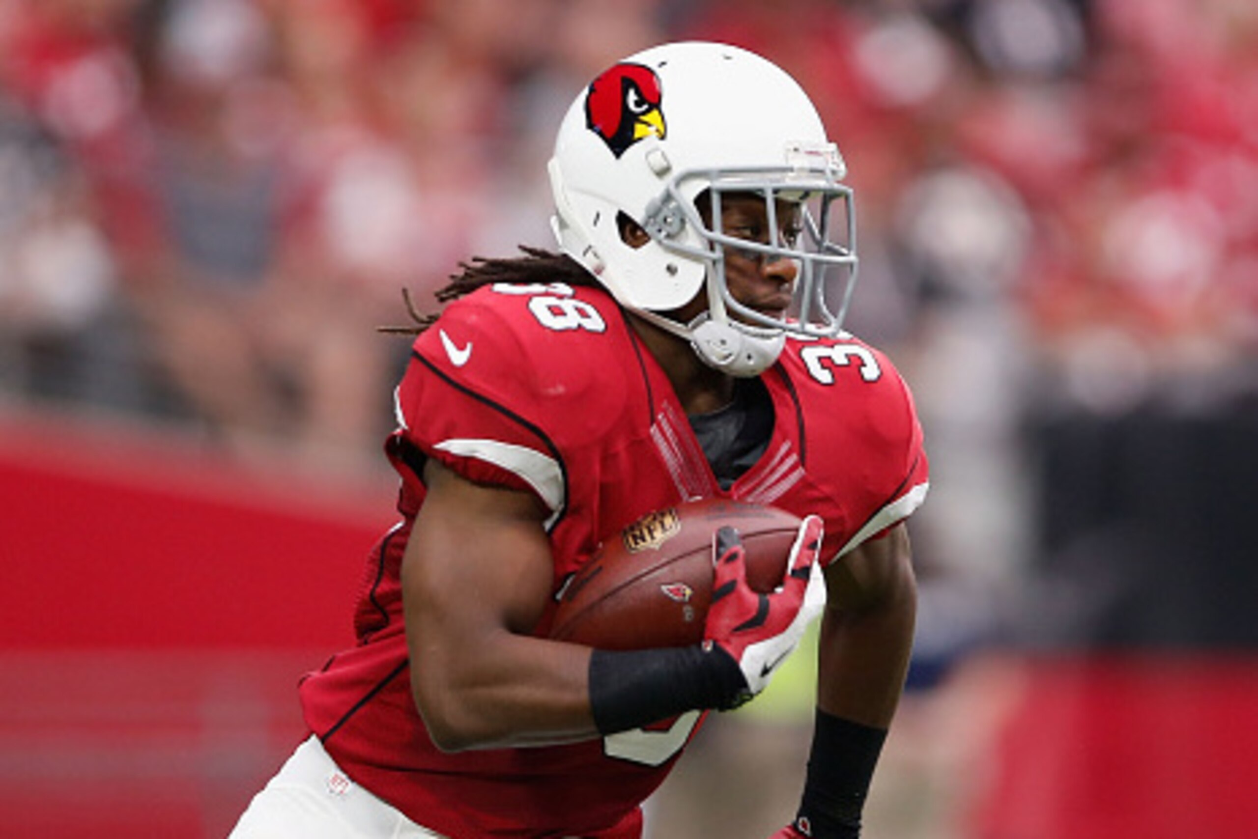 GLENDALE, AZ - SEPTEMBER 13:  Running back Andre Ellington #38 of the Arizona Cardinals rushes the football against the New Orleans Saints during the NFL game at the University of Phoenix Stadium on September 13, 2015 in Glendale, Arizona.  The Cardinals 