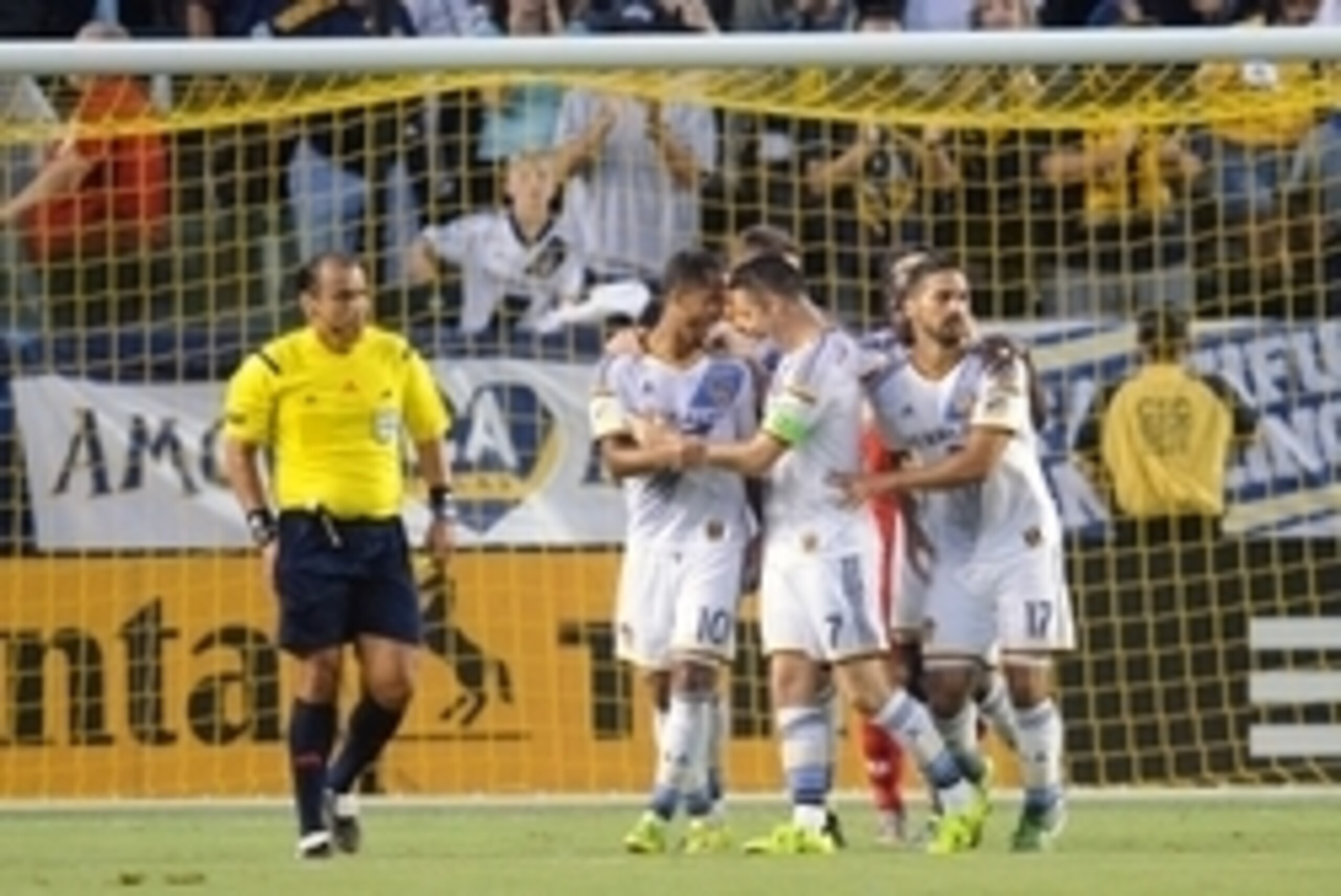 September 27, 2015; Carson, CA, USA; Los Angeles Galaxy forward Robbie Keane (7) celebrates his goal scored against FC Dallas with midfielder/forward Giovani Dos Santos (10) during the first half at StubHub Center. Mandatory Credit: Gary A. Vasquez-USA TO September 27, 2015; Carson, CA, USA; Los Angeles Galaxy forward Robbie Keane (7) celebrates his goal scored against FC Dallas with midfielder/forward Giovani Dos Santos (10) during the first half at StubHub Center. Mandatory Credit: Gary A. Vasquez-USA TO