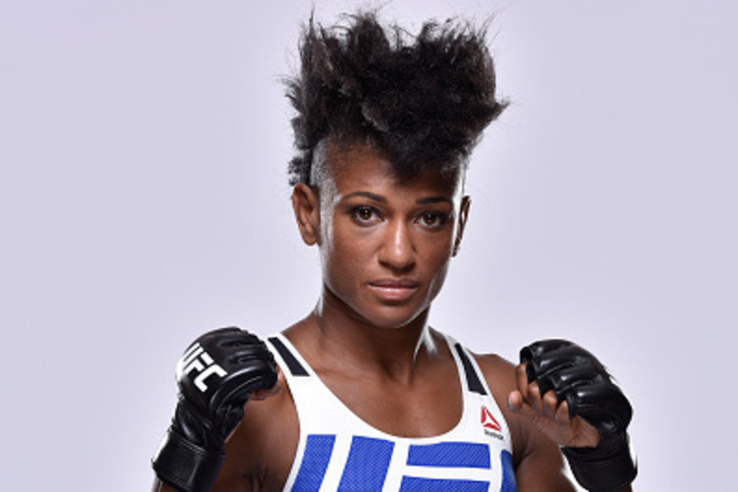 HOUSTON, TX - OCTOBER 01:  UFC women's strawweight Angela Hill poses for a portrait during a UFC photo session inside the Westin Houston on October 1, 2015 in Houston, Texas. (Photo by Jeff Bottari/Zuffa LLC/Zuffa LLC via Getty Images)