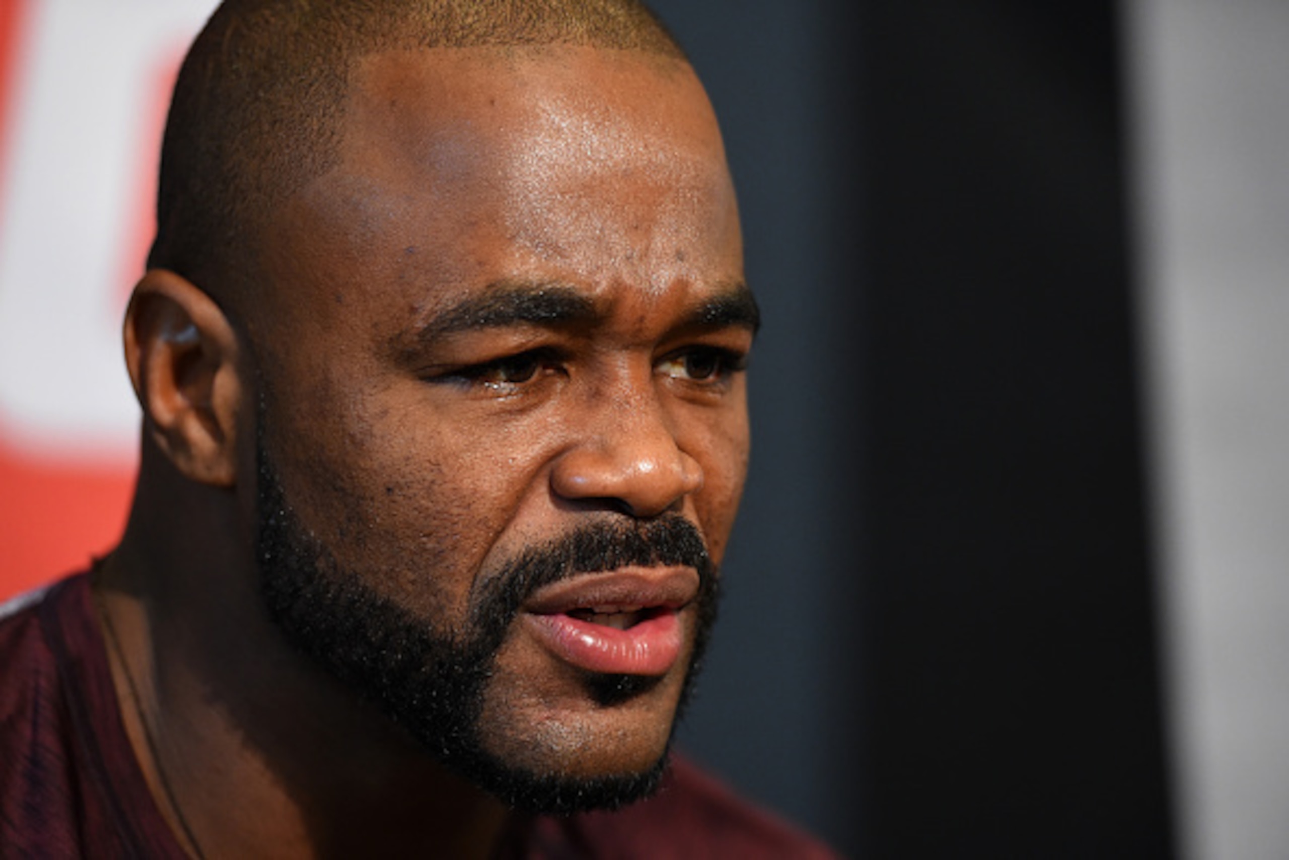 HOUSTON, TX - OCTOBER 01:  Rashad Evans interacts with media during the UFC 192 Ultimate Media Day at the Toyota Center on October 1, 2015 in Houston, Texas. (Photo by Josh Hedges/Zuffa LLC/Zuffa LLC via Getty Images)