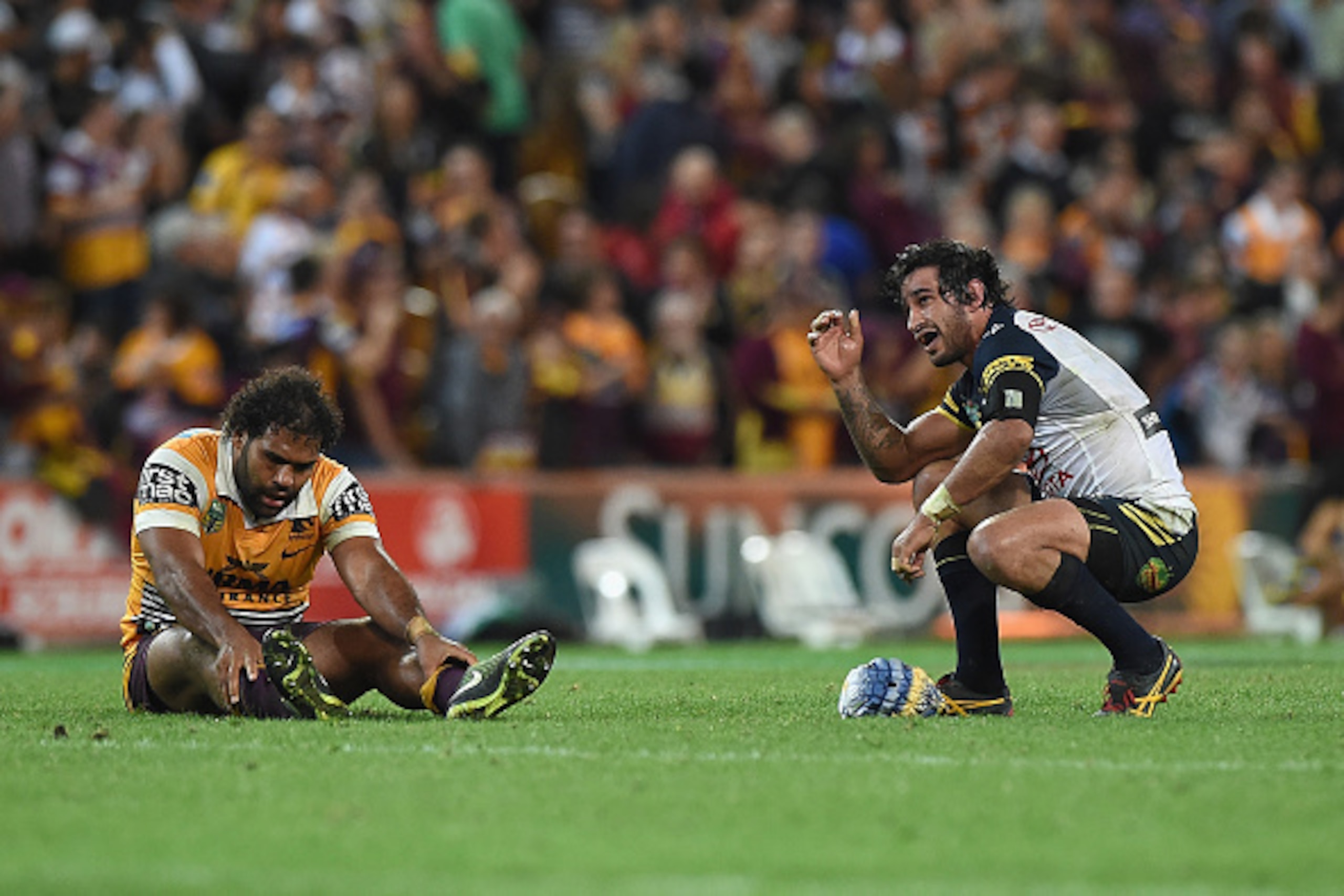 BRISBANE, AUSTRALIA - SEPTEMBER 12: Johnathan Thurston of the Cowboys looks dejected after the NRL Qualifying Final match between the Brisbane Broncos and the North Queensland Cowboys at Suncorp Stadium on September 12, 2015 in Brisbane, Australia.  (Phot