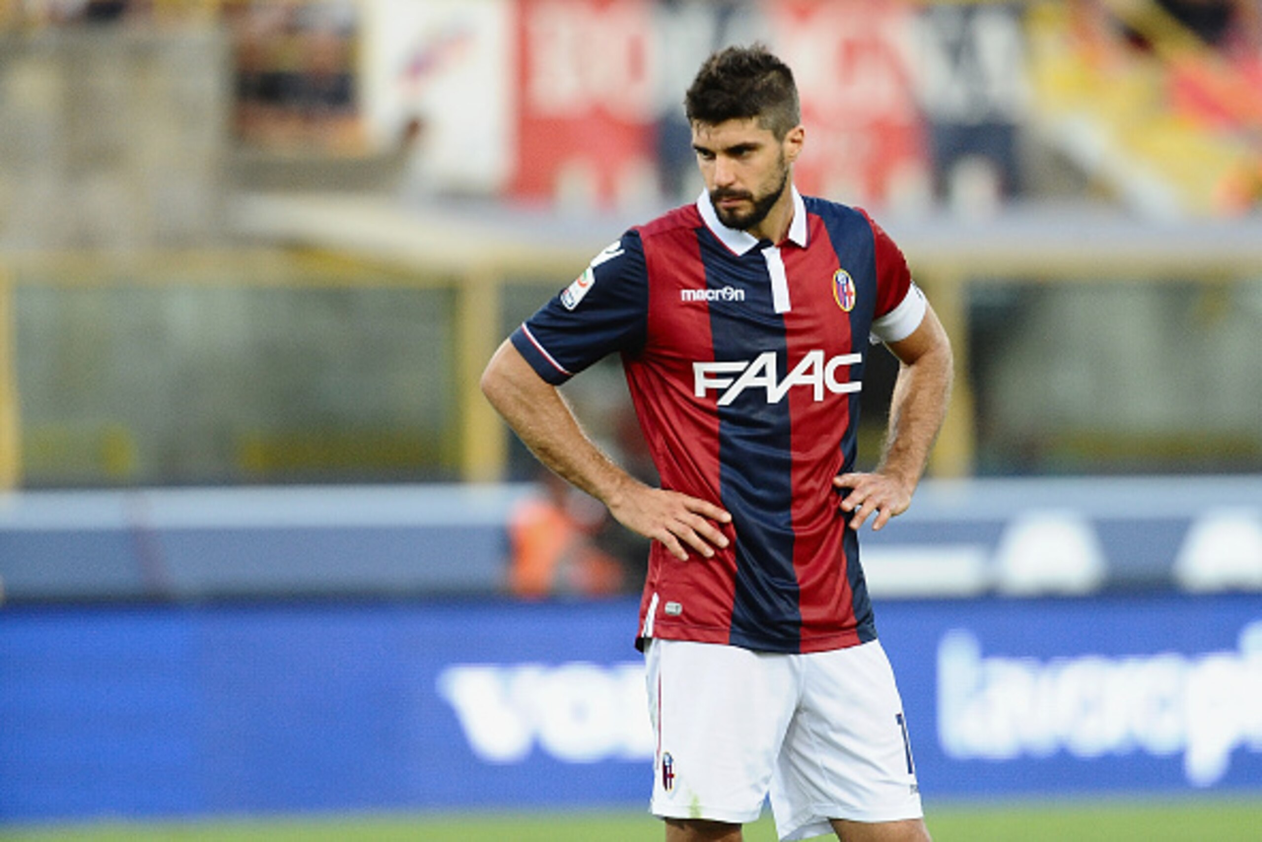 BOLOGNA, ITALY - AUGUST 29: Luca Rossettini # 13 of Bologna FC looks on  during the Serie A match between Bologna FC and US Sassuolo Calcio at Stadio Renato Dall'Ara on August 29, 2015 in Bologna, Italy.  (Photo by Mario Carlini / Iguana Press/Getty Image