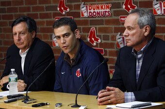 Red Sox co-owner Tom Werner with Epstein and Lucchino.