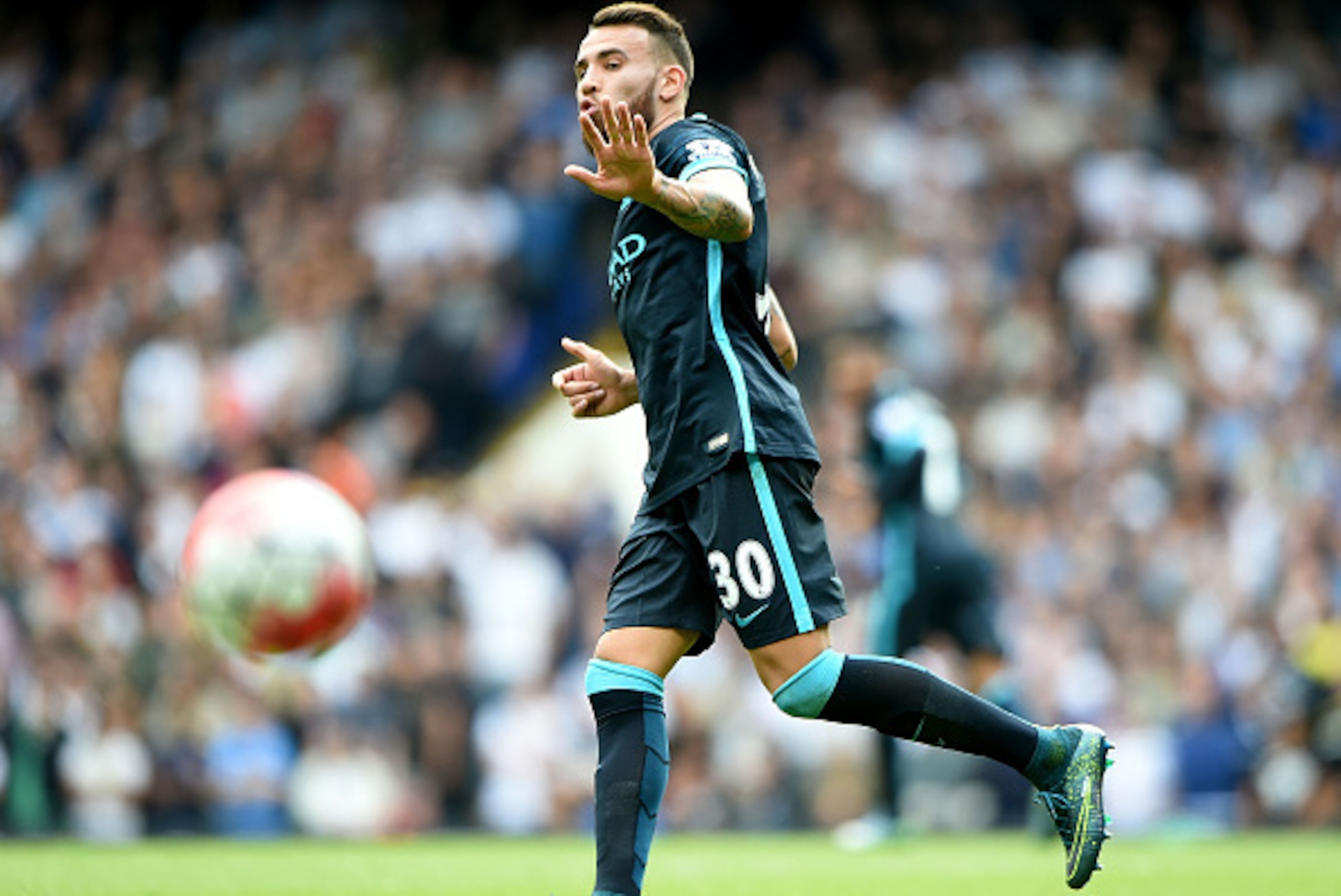 LONDON, ENGLAND - SEPTEMBER 26:  Nicolas Otamendi of Manchester City in action during the Barclays Premier League match between Tottenham Hotspur and Manchester City at White Hart Lane on September 26, 2015 in London, United Kingdom. (Photo by Tom Dulat/G