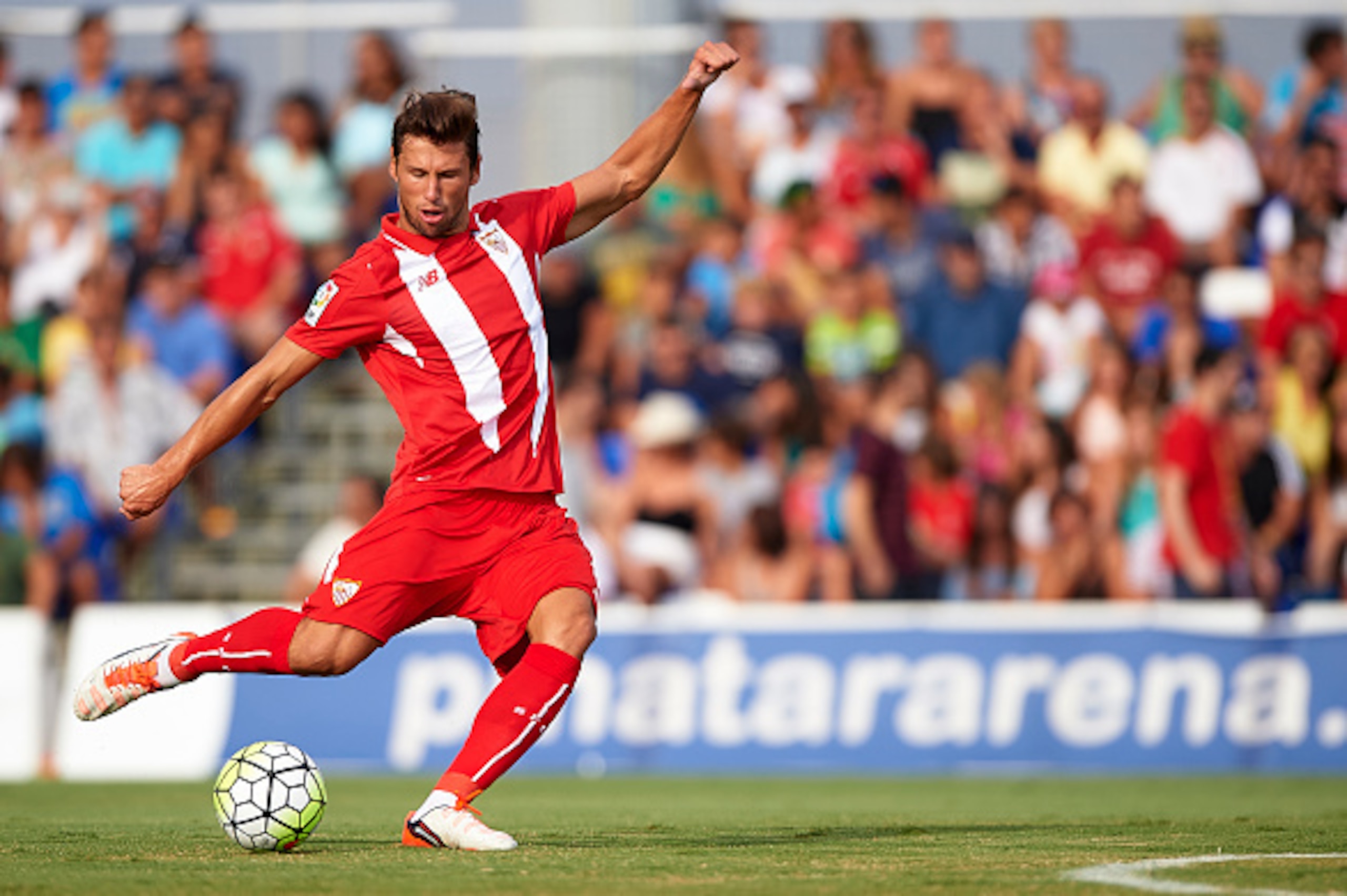 SAN PEDRO DE PINATAR, SPAIN - JULY 19:  Grzegorz Krychowiak of Sevilla in action during a Pre Season Friendly match between Sevilla and Alcorcon at Pinatar Arena Stadium on July 19, 2015 in San Pedro de Pinatar, Spain.  (Photo by Manuel Queimadelos Alonso