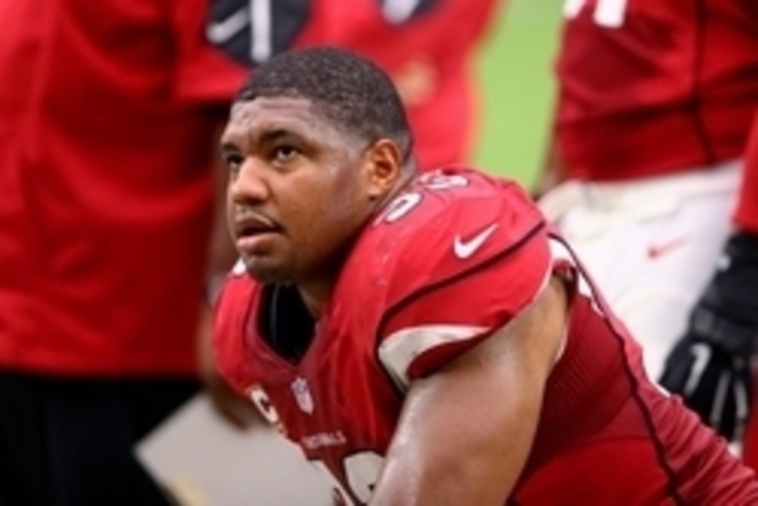 Sep 13, 2015; Glendale, AZ, USA; Arizona Cardinals defensive end Calais Campbell against the New Orleans Saints at University of Phoenix Stadium. The Cardinals defeated the Saints 31-19. Mandatory Credit: Mark J. Rebilas-USA TODAY Sports
