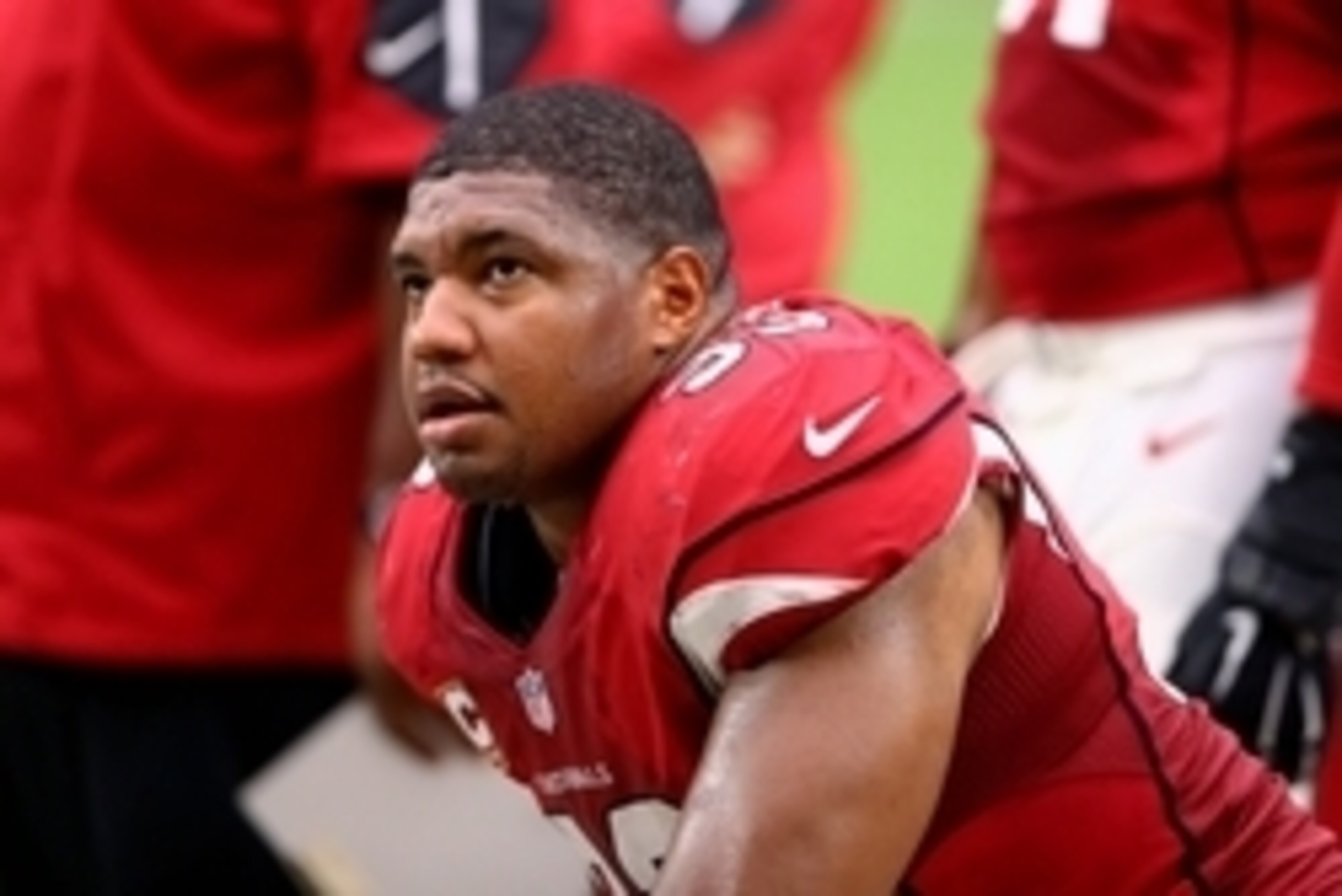 Sep 13, 2015; Glendale, AZ, USA; Arizona Cardinals defensive end Calais Campbell against the New Orleans Saints at University of Phoenix Stadium. The Cardinals defeated the Saints 31-19. Mandatory Credit: Mark J. Rebilas-USA TODAY Sports