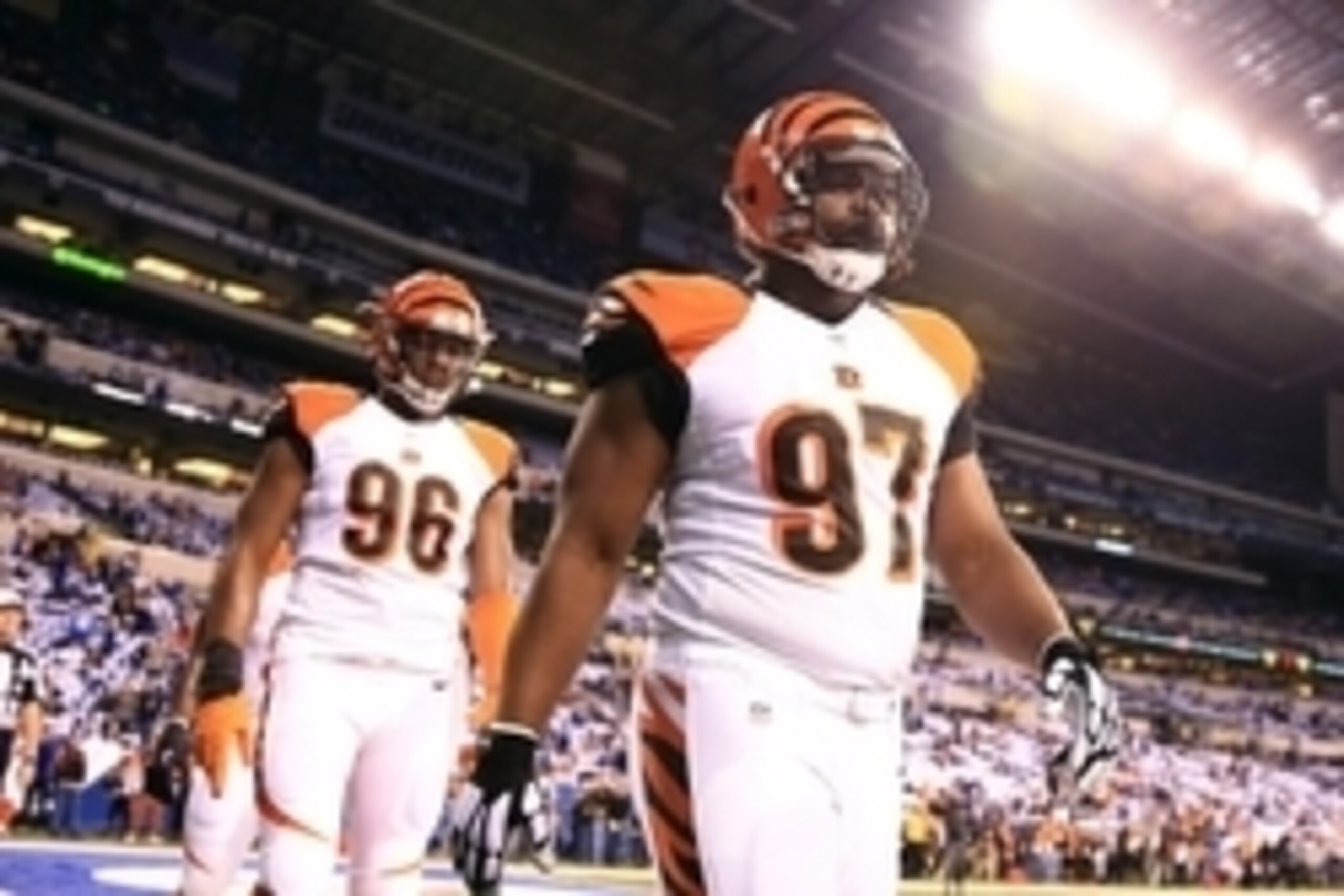 Jan 4, 2015; Indianapolis, IN, USA; Cincinnati Bengals defensive tackle Geno Atkins (97) against the Indianapolis Colts during the 2014 AFC Wild Card playoff football game at Lucas Oil Stadium. Mandatory Credit: Andrew Weber-USA TODAY Sports Jan 4, 2015; Indianapolis, IN, USA; Cincinnati Bengals defensive tackle Geno Atkins (97) against the Indianapolis Colts during the 2014 AFC Wild Card playoff football game at Lucas Oil Stadium. Mandatory Credit: Andrew Weber-USA TODAY Sports