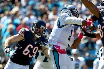 CHARLOTTE, NC - OCTOBER 05:  Jared Allen #69 of the Chicago Bears at Bank of America Stadium on October 5, 2014 in Charlotte, North Carolina.  (Photo by Streeter Lecka/Getty Images)