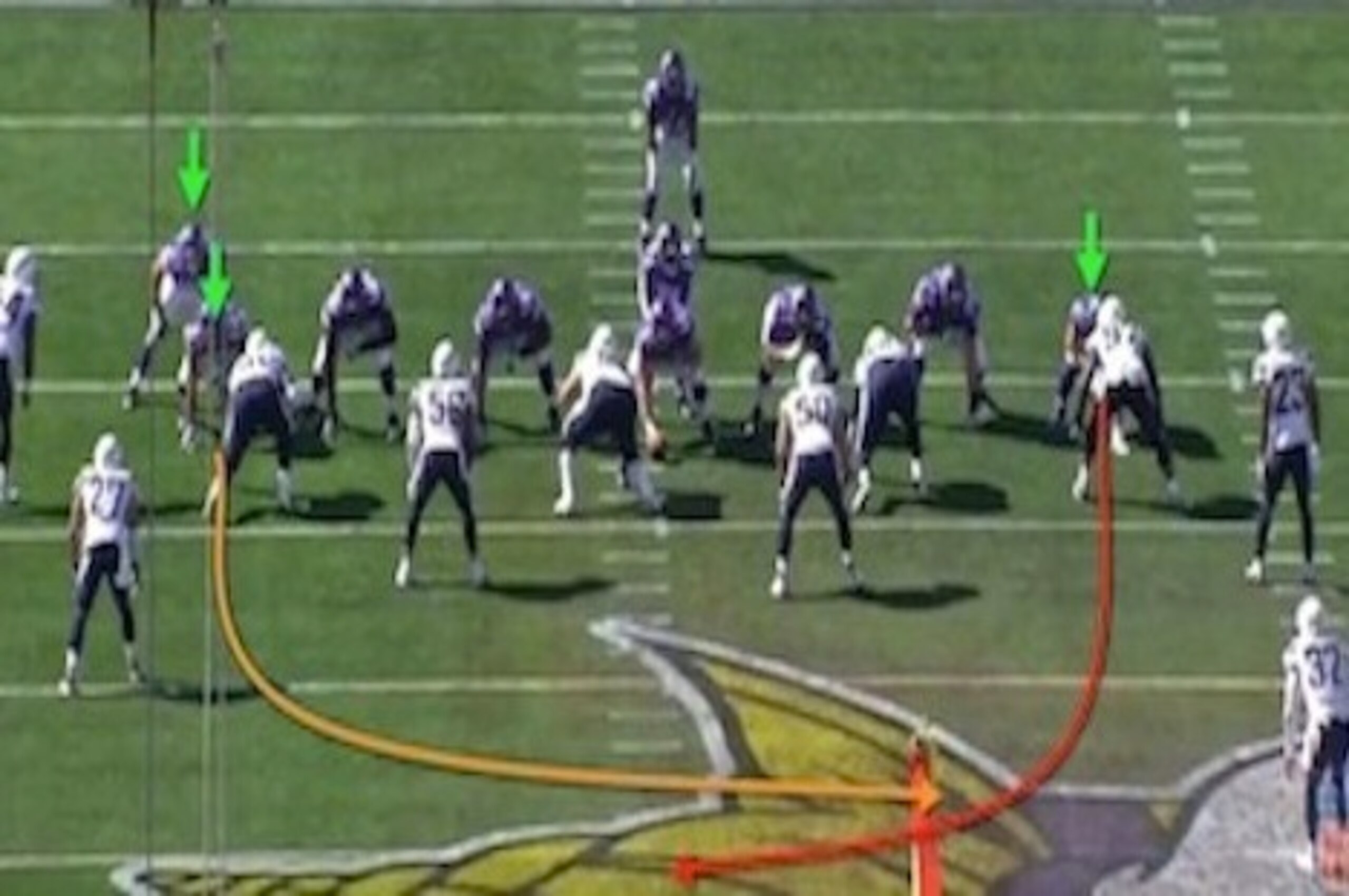 Week 3: TE Kyle Rudolph is lined up on the left side of the formation; TEs MyCole Pruitt and Rhett Ellison are on the right.