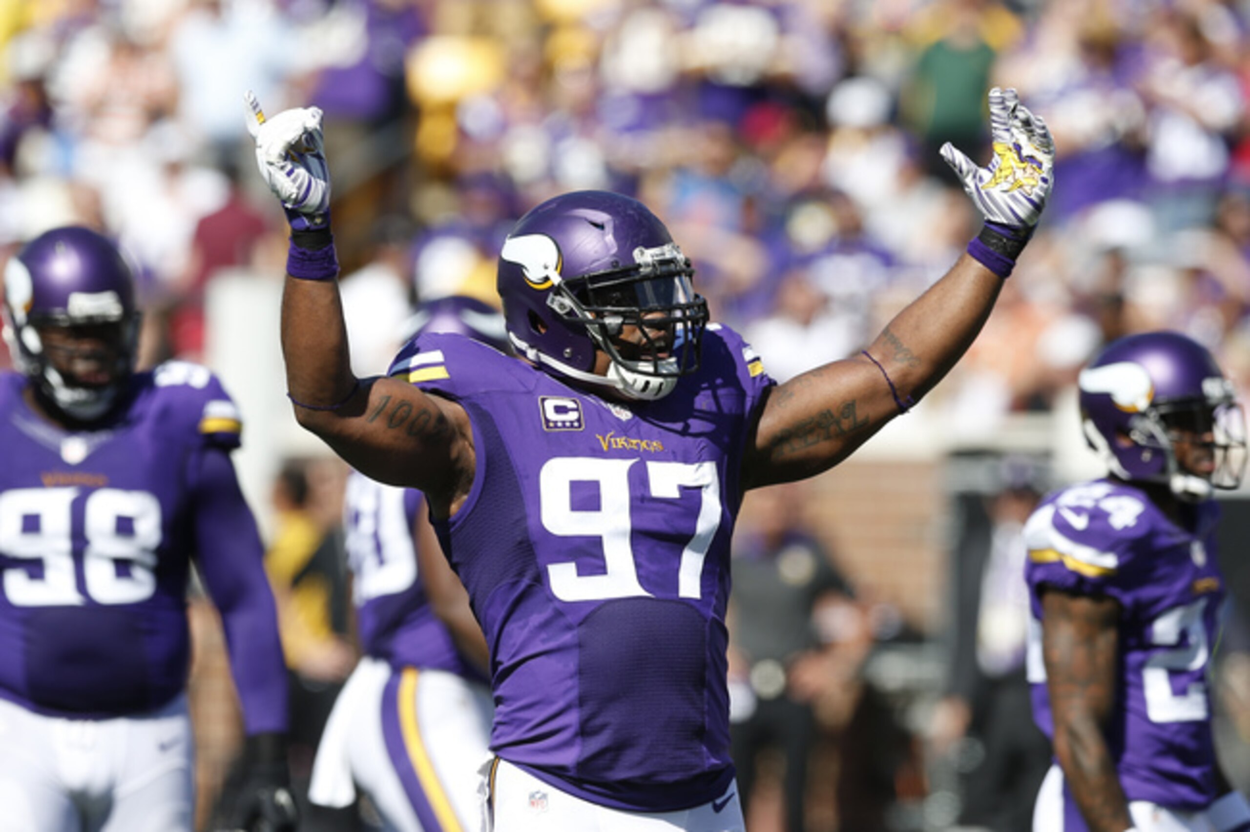 How many times will DE Everson Griffen sack Peyton Manning on Sunday?
