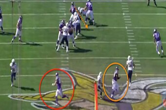 Week 3: Ellison protects Bridgewater; Rudolph (left) and Pruitt (right) cross over the middle each finding soft spots in zone coverage.