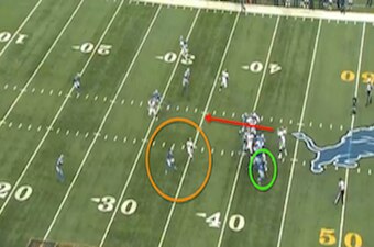 Manning isn't fooled; he completes a pass for a 10-yard gain to Sanders.