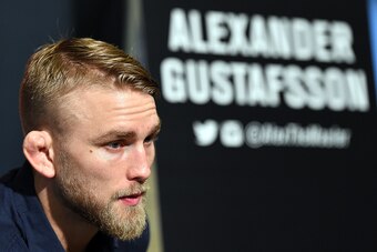 HOUSTON, TX - OCTOBER 01:  Alexander Gustafsson of Sweden interacts with media during the UFC 192 Ultimate Media Day at the Toyota Center on October 1, 2015 in Houston, Texas. (Photo by Josh Hedges/Zuffa LLC/Zuffa LLC via Getty Images)