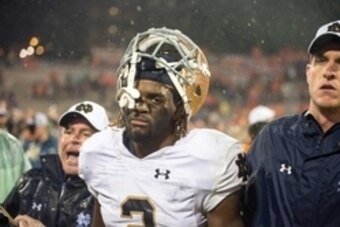 Oct 3, 2015; Clemson, SC, USA; Notre Dame Fighting Irish wide receiver Chris Brown (2) walks off the field after the Clemson Tigers defeated Notre Dame 24-22 at Clemson Memorial Stadium. Mandatory Credit: Matt Cashore-USA TODAY Sports