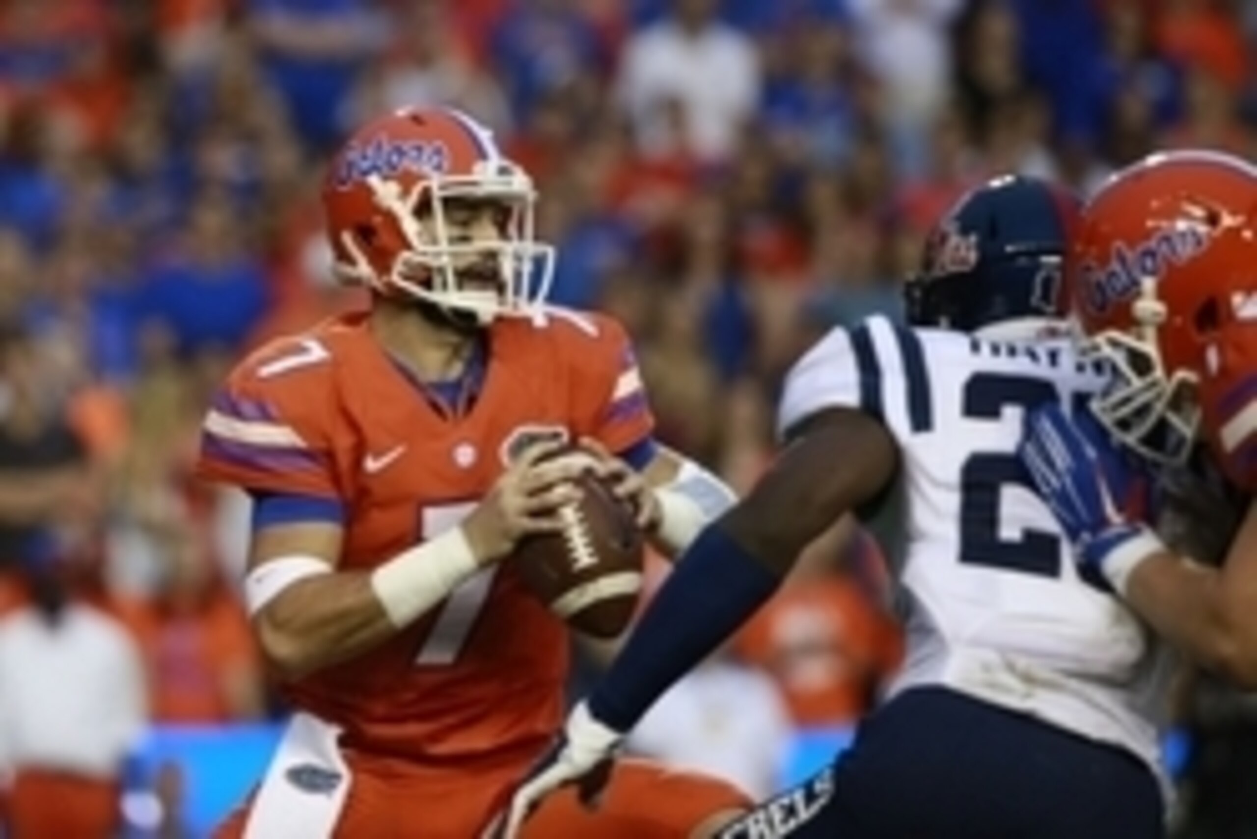 Oct 3, 2015; Gainesville, FL, USA;  Florida Gators quarterback Will Grier (7) drops back during the first quarter against the Mississippi Rebels at Ben Hill Griffin Stadium. Mandatory Credit: Kim Klement-USA TODAY Sports