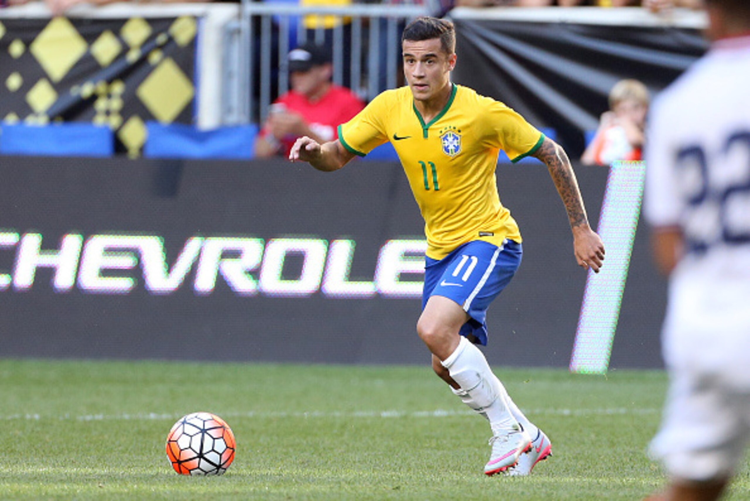 HARRISON, NJ - SEPTEMBER 5: Philippe Coutinho of Brazil in action during the international friendly match between Brazil and Costa Rica at Red Bull Arena on September 5, 2015 in Harrison, New Jersey. (Photo by Jean Catuffe/Getty Images)