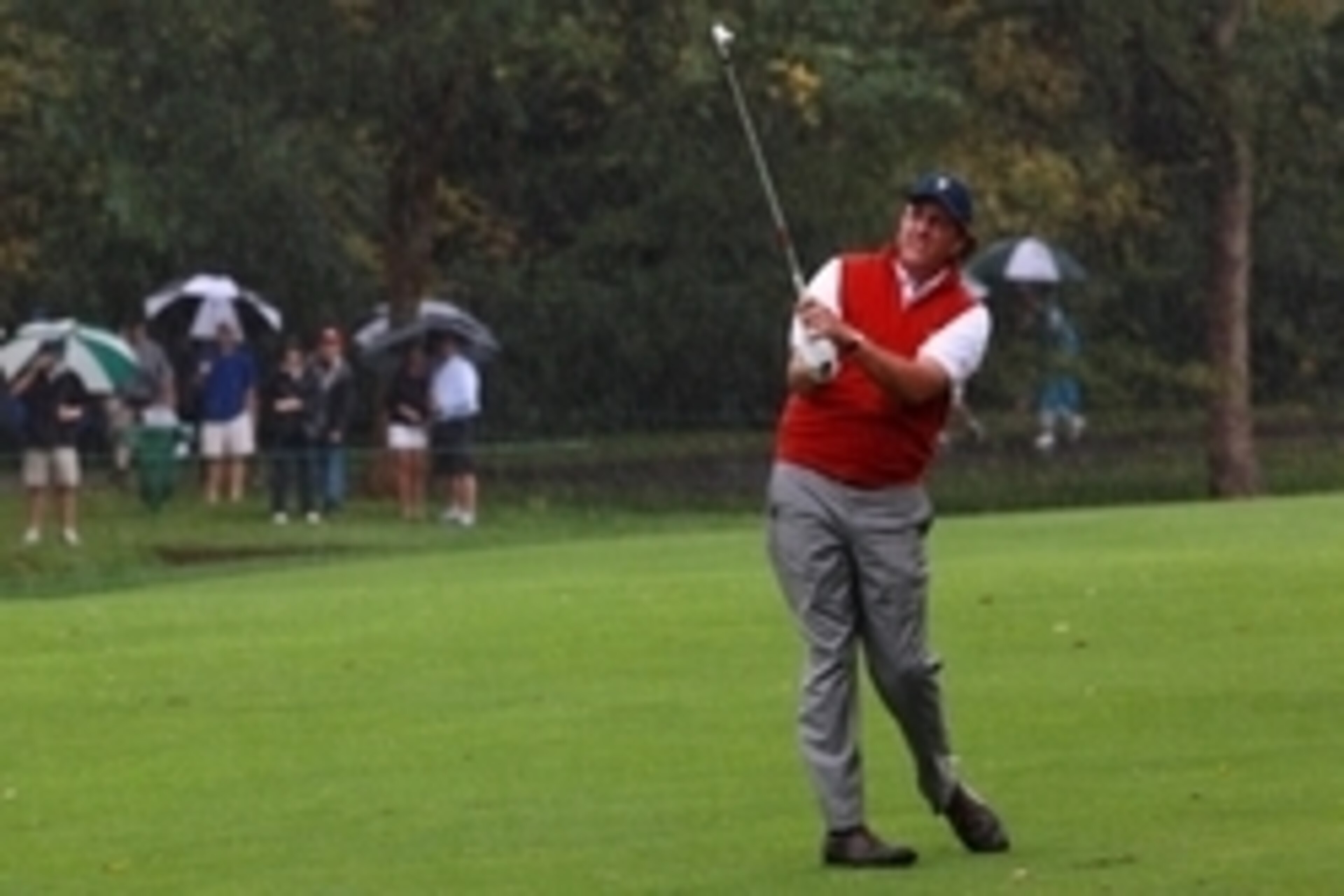 Oct 6, 2013; Dublin, OH, USA; Phil Mickelson watches his shot on the 2nd hole during the fourth round of the Presidents Cup at Muirfield Village Golf Club. Mandatory Credit: Allan Henry-USA TODAY Sports