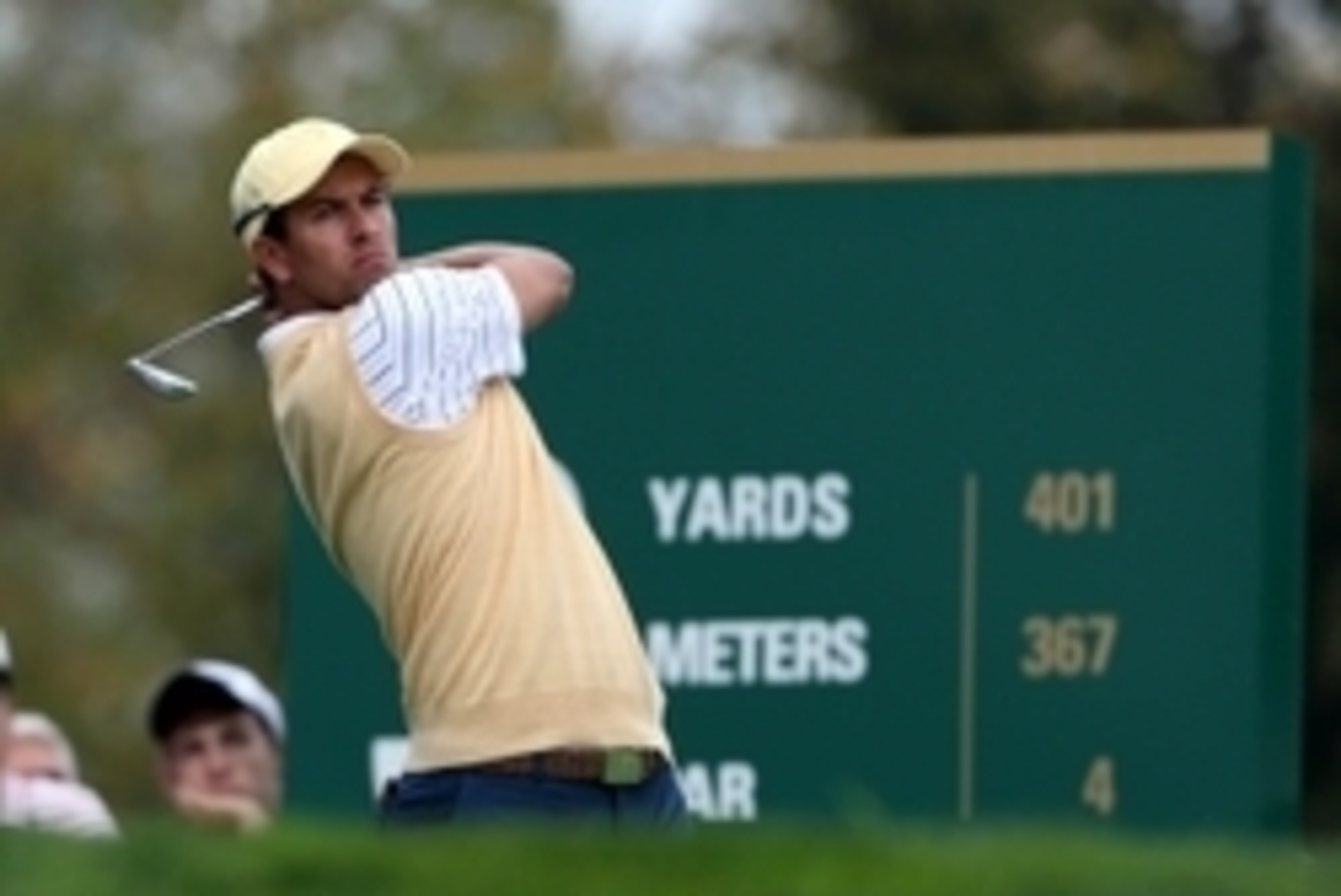 Oct 5, 2013; Dublin, OH, USA; Adam Scott tees off on the 3rd hole during the third round of the Presidents Cup at Muirfield Village Golf Club. Mandatory Credit: Brian Spurlock-USA TODAY Sports