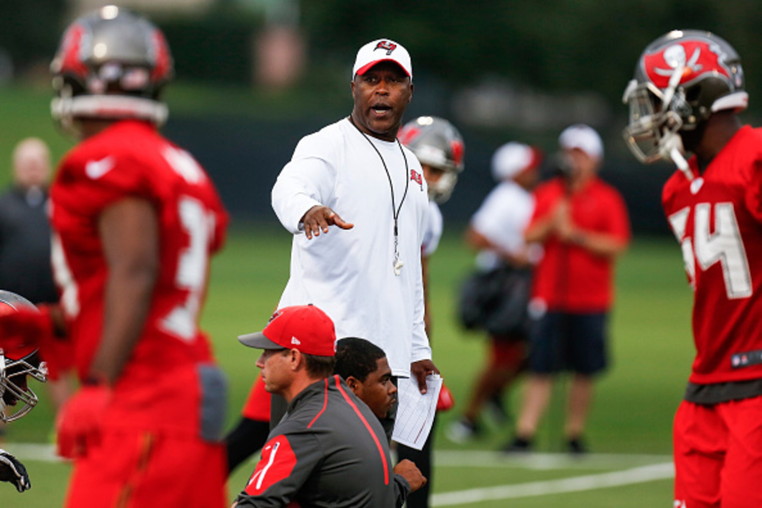 TAMPA, FL - AUGUST 1: Head Coach Lovie Smith of the Tampa Bay Buccaneers during his team's first day of Training Camp at the University of South Florida on August 1, 2015 in Tampa, Florida. (Photo by Don Juan Moore/Getty Images)