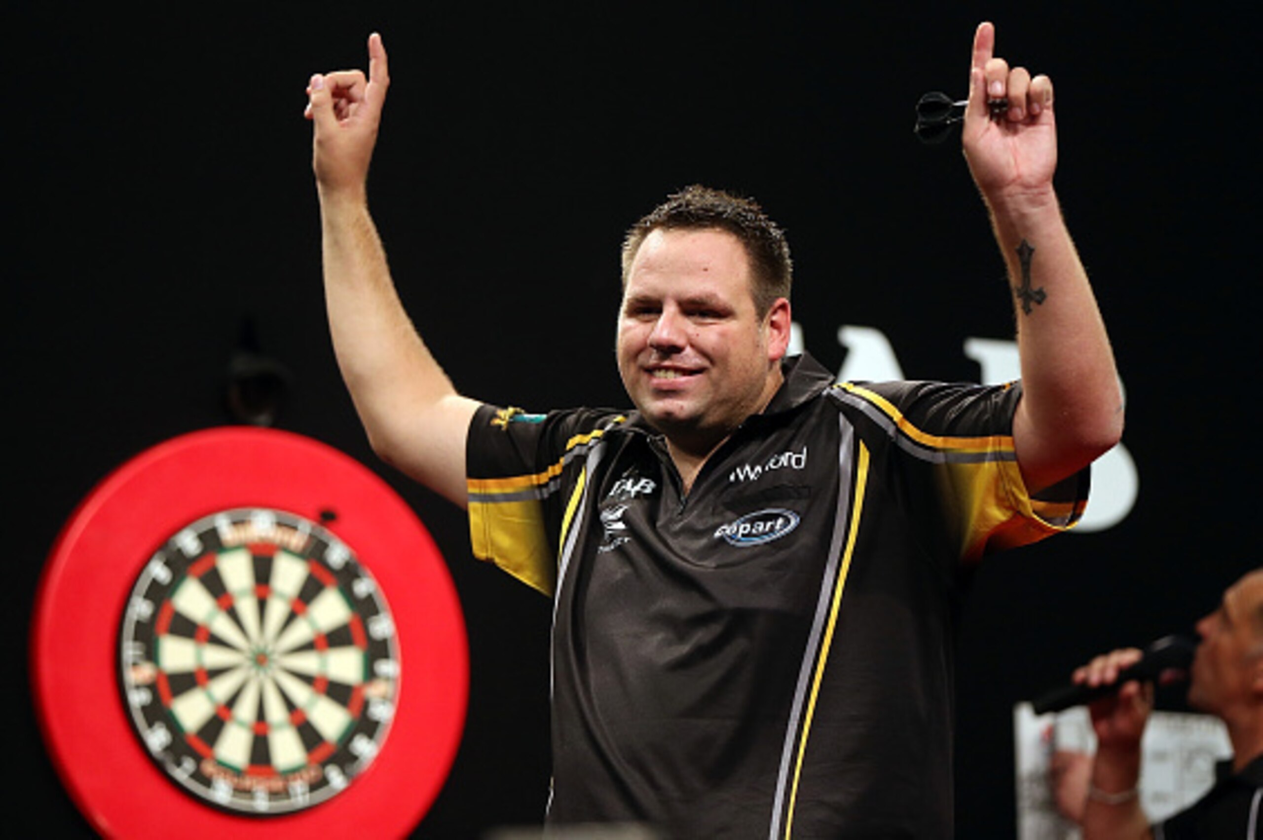 AUCKLAND, NEW ZEALAND - AUGUST 30:  Adrian Lewis celebrates winning the final during the Auckland Darts Masters at The Trusts Arena on August 30, 2015 in Auckland, New Zealand.  (Photo by Michael Bradley/Getty Images)
