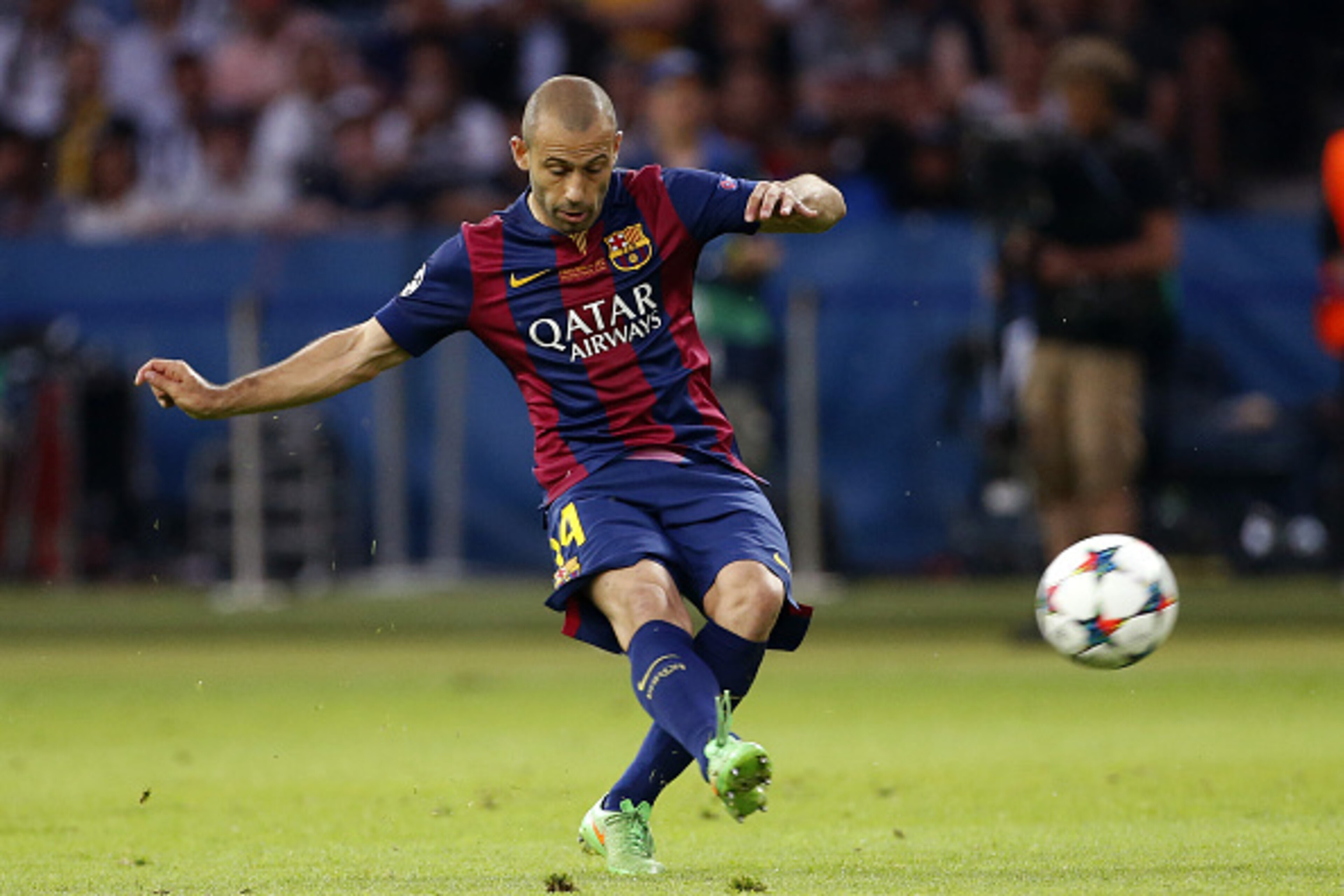 BERLIN, GERMANY - JUNE 6: Javier Mascherano of Barcelona in action during the UEFA Champions League Final between Juventus Turin and FC Barcelona at Olympiastadion on June 6, 2015 in Berlin, Germany. (Photo by Jean Catuffe/Getty Images)