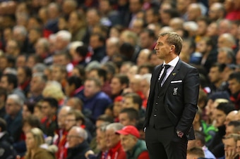 LIVERPOOL, ENGLAND - SEPTEMBER 23:  Brendan Rodgers the manager of Liverpool looks on during the Capital One Cup Third Round match between Liverpool and Carlisle United at Anfield on September 23, 2015 in Liverpool, England.  (Photo by Alex Livesey/Getty 