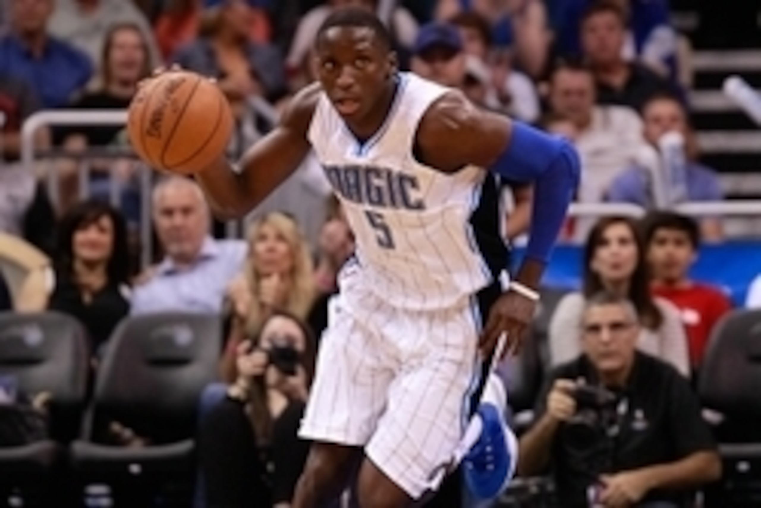 Apr 10, 2015; Orlando, FL, USA; Orlando Magic guard Victor Oladipo (5) drives to the basket against the Toronto Raptors during the second half at Amway Center. Toronto Raptors defeated the Orlando Magic 101-99. Mandatory Credit: Kim Klement-USA TODAY Spor Apr 10, 2015; Orlando, FL, USA; Orlando Magic guard Victor Oladipo (5) drives to the basket against the Toronto Raptors during the second half at Amway Center. Toronto Raptors defeated the Orlando Magic 101-99. Mandatory Credit: Kim Klement-USA TODAY Spor